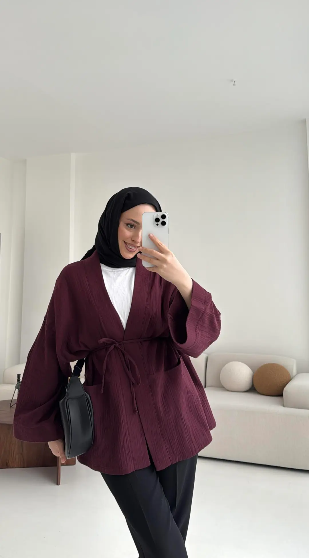 Müslin Kimono Bordo - Görsel 3