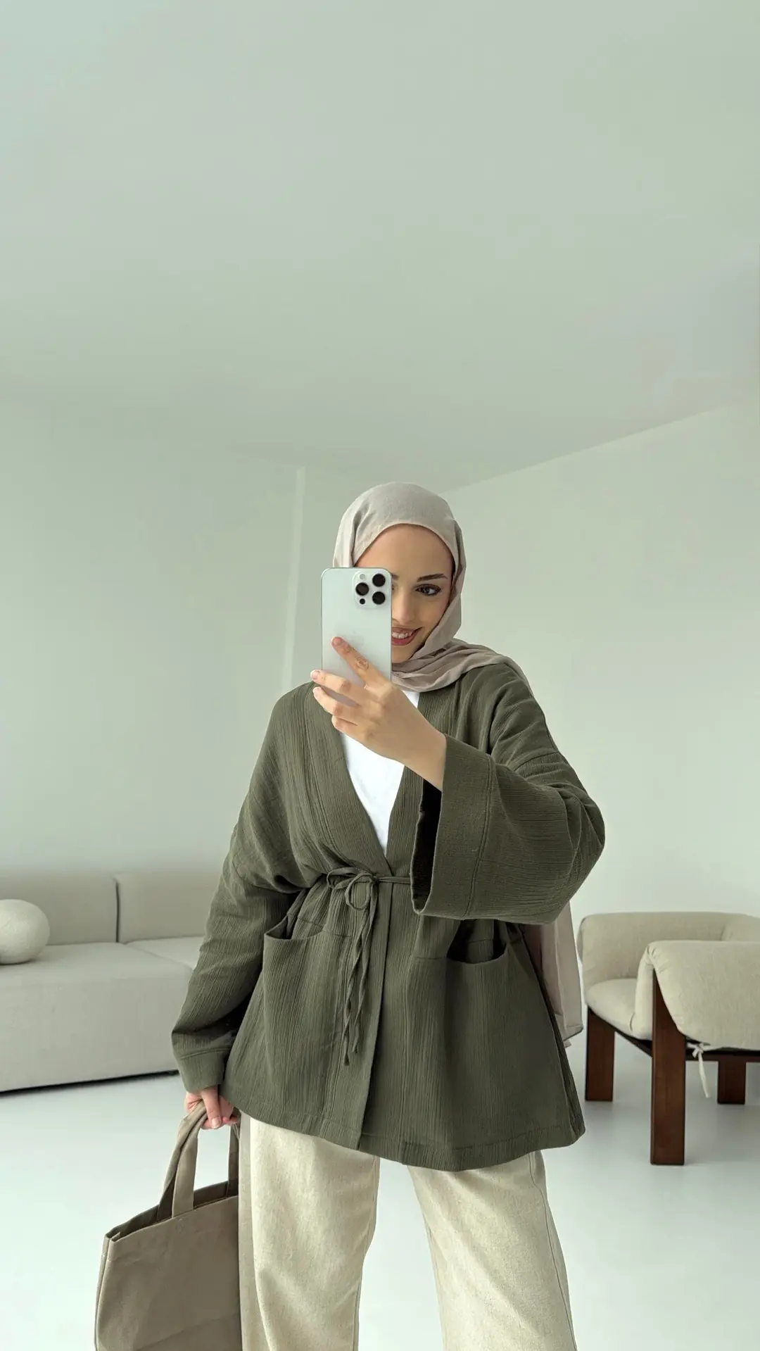 Müslin Kimono Haki - Görsel 3