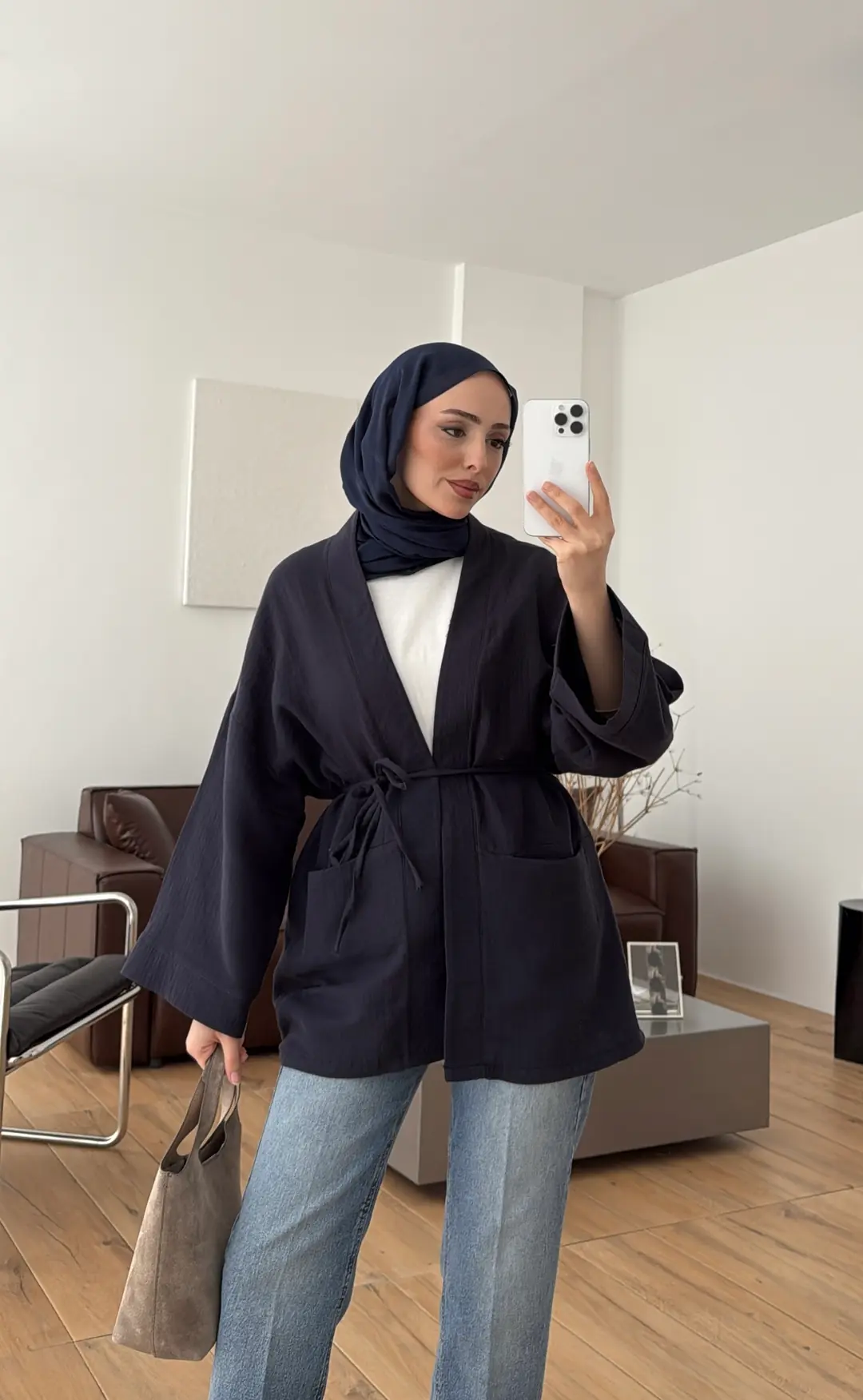 Müslin Kimono Lacivert - Görsel 2