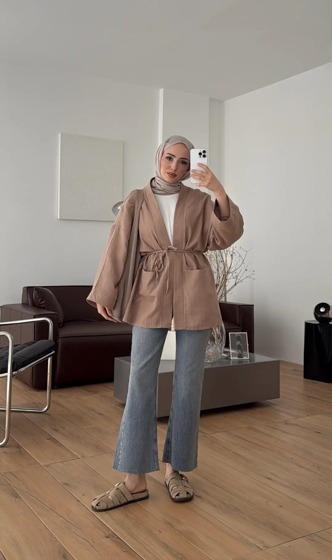 Müslin Kimono Koyu Bej - Görsel 5