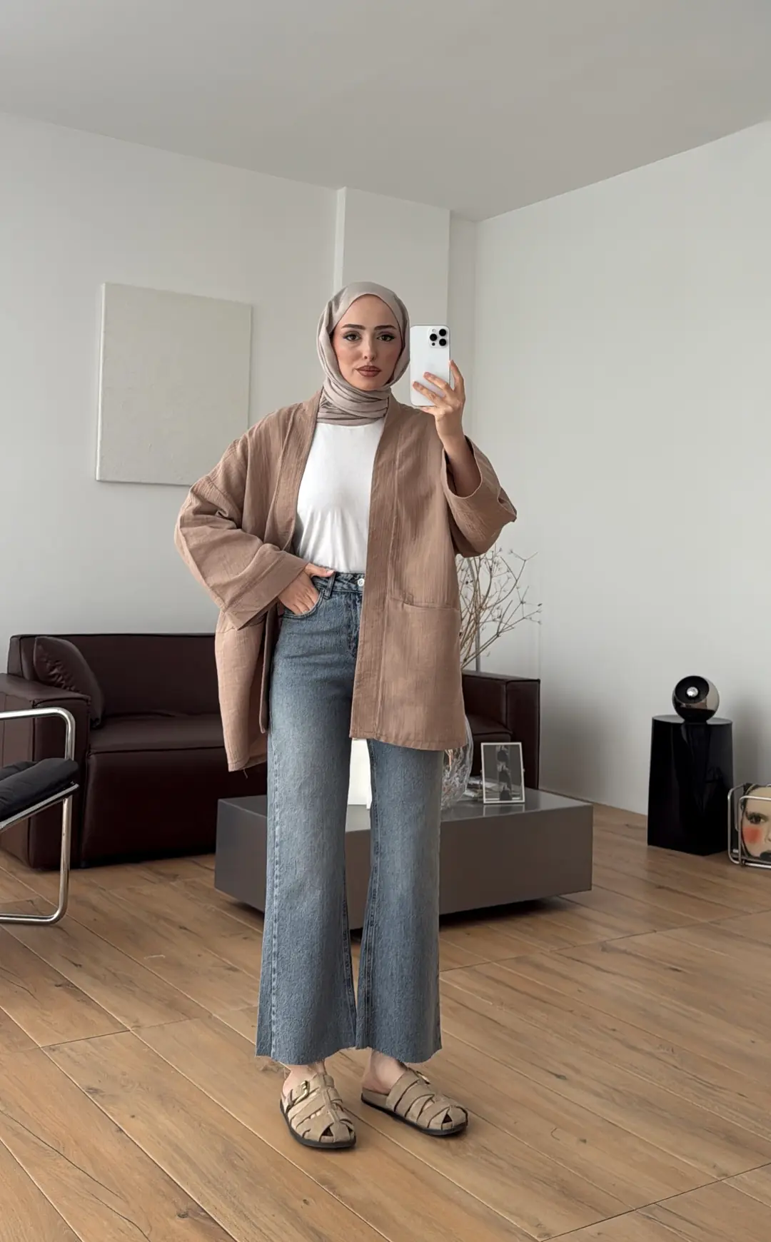 Müslin Kimono Koyu Bej - Görsel 6