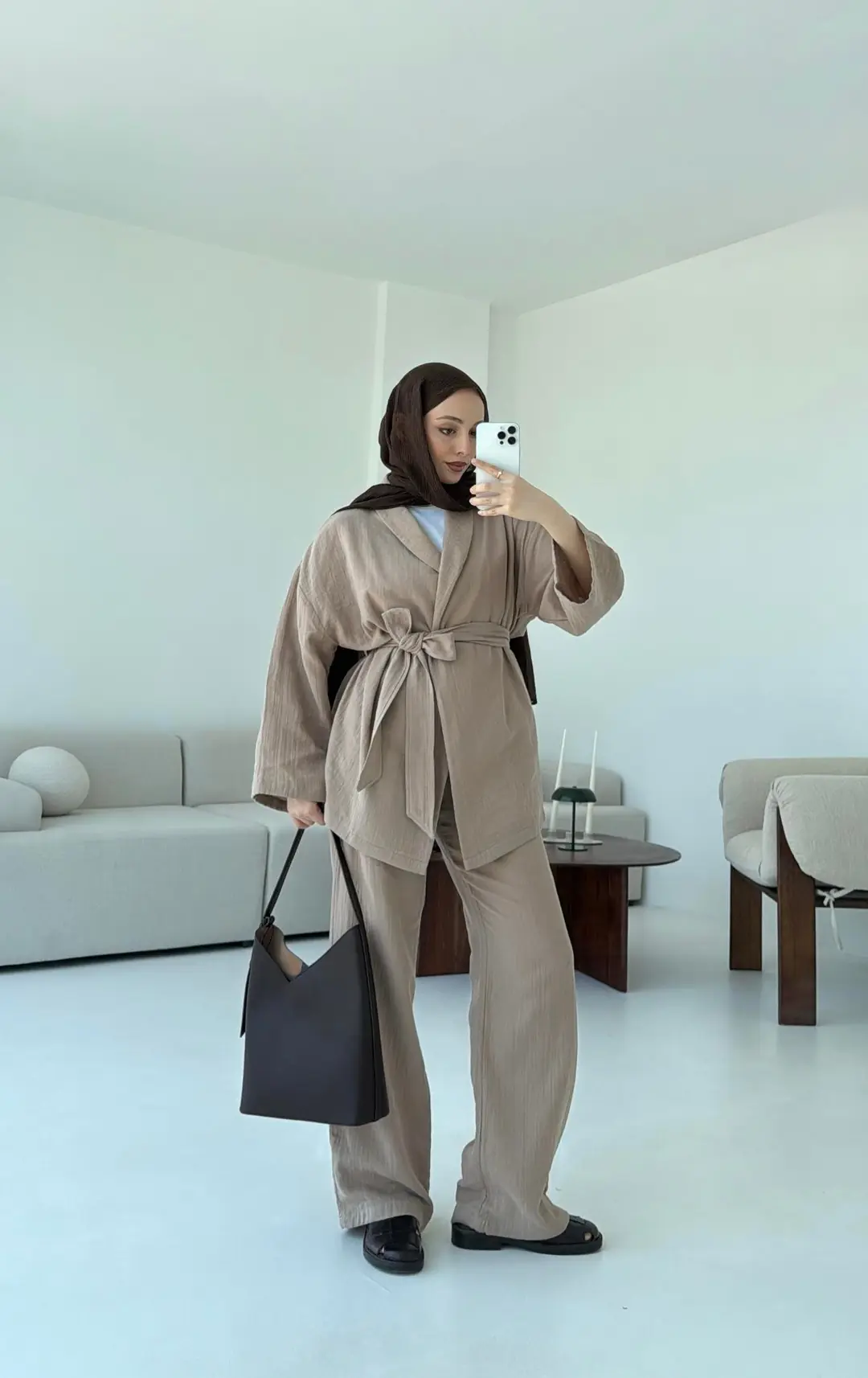 Müslin Kimonolu Takım Bej - Görsel 2
