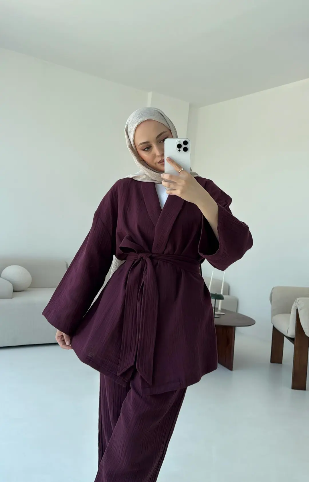 Müslin Kimonolu Takım Bordo - Görsel 3