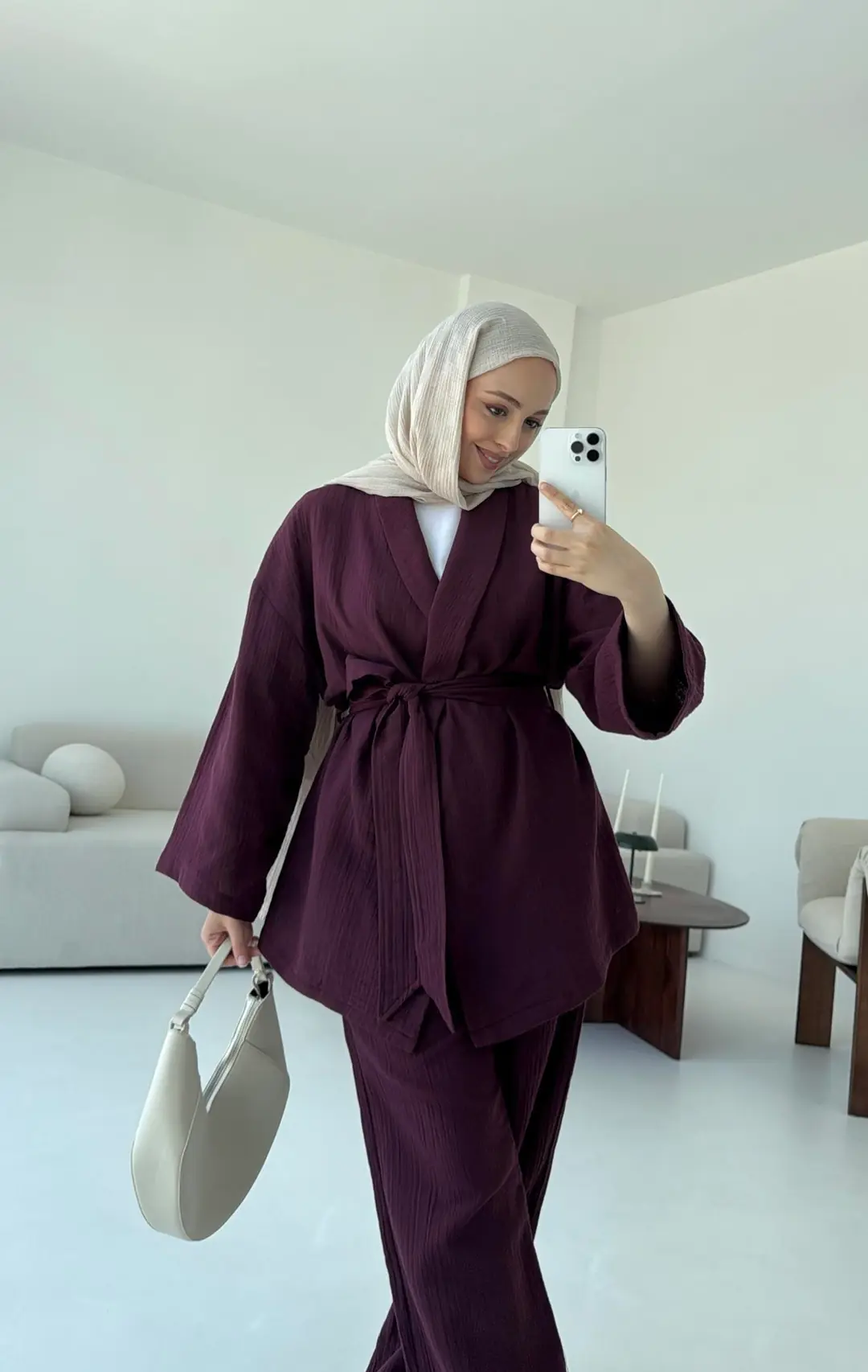 Müslin Kimonolu Takım Bordo - Görsel 4