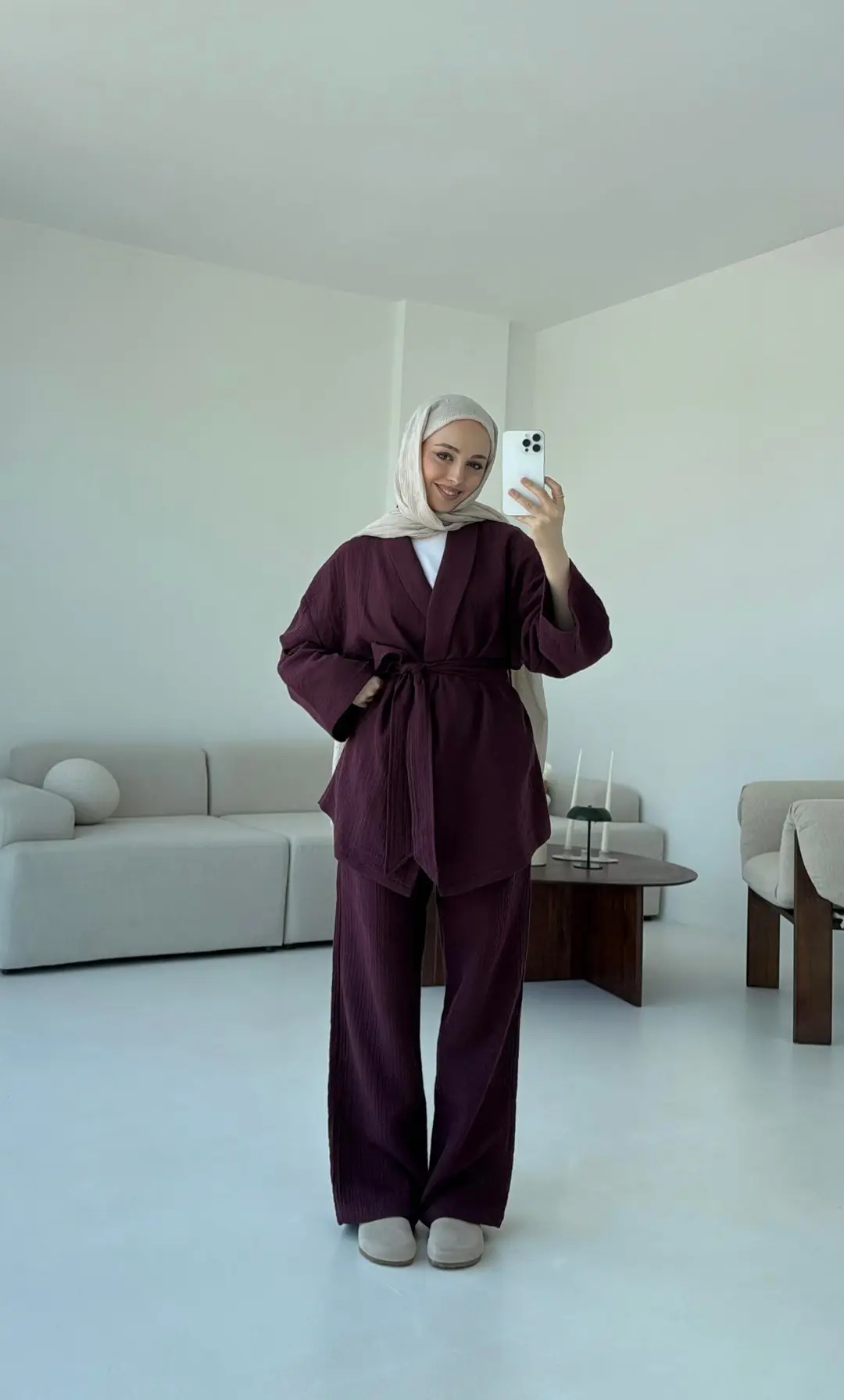 Müslin Kimonolu Takım Bordo - Görsel 6