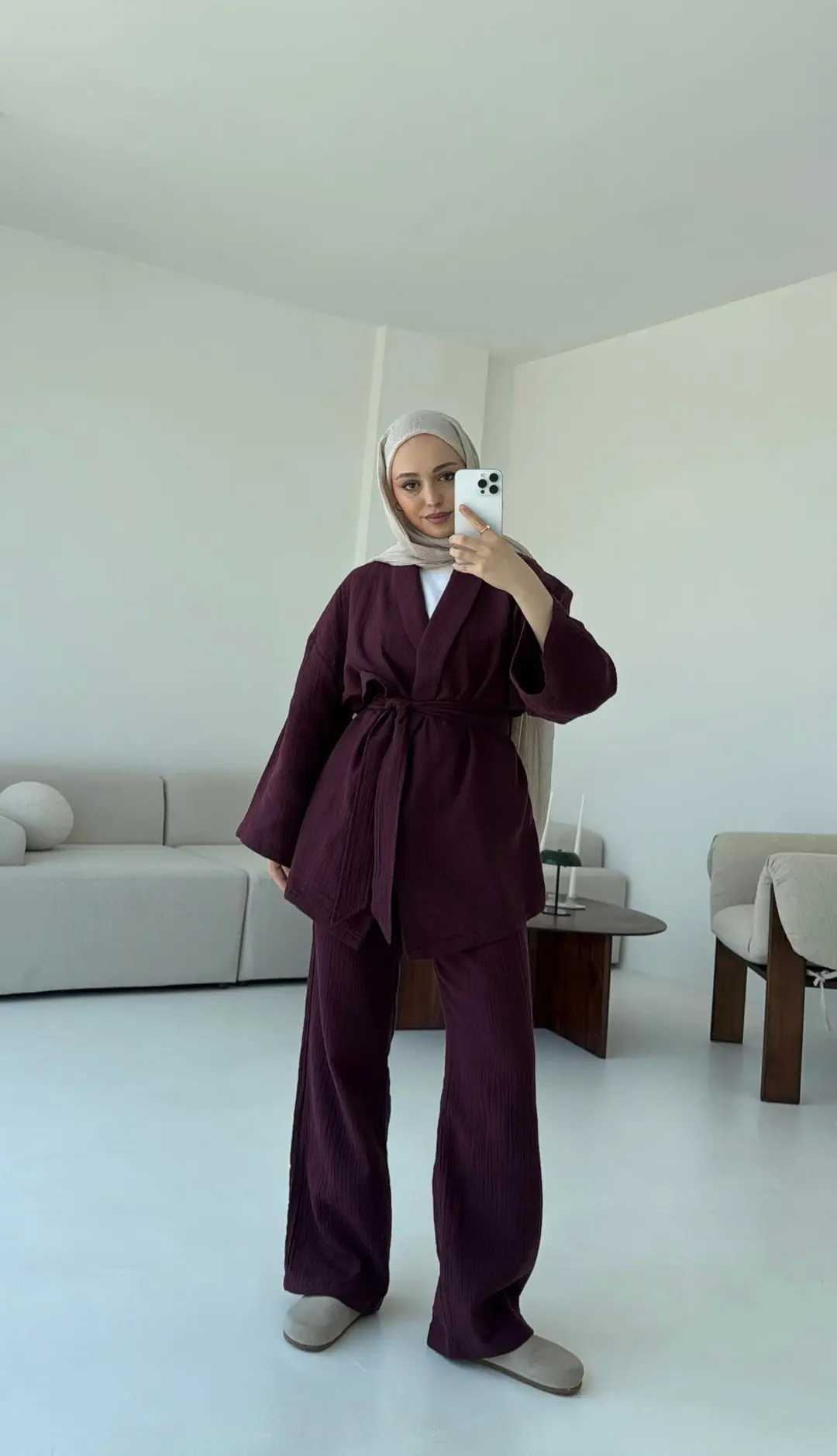 Müslin Kimonolu Takım Bordo - Görsel 7