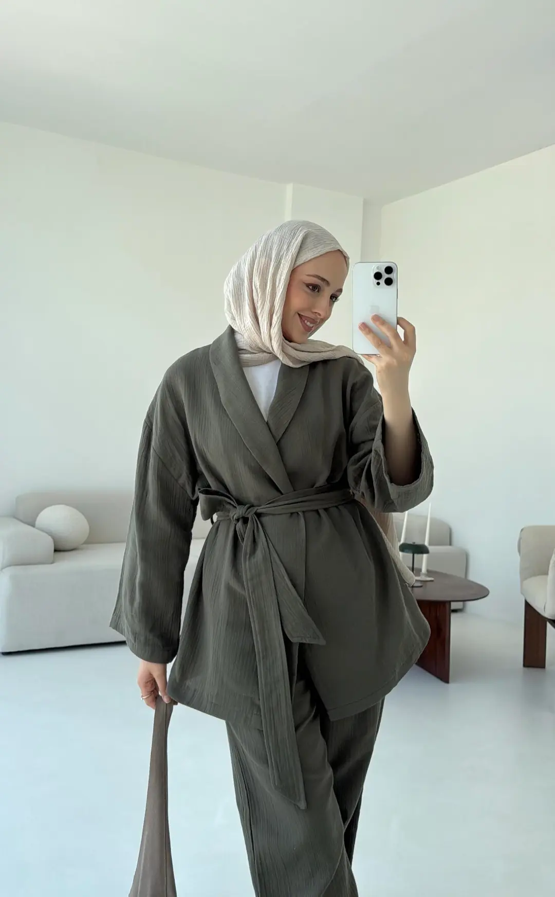 Müslin Kimonolu Takım Haki