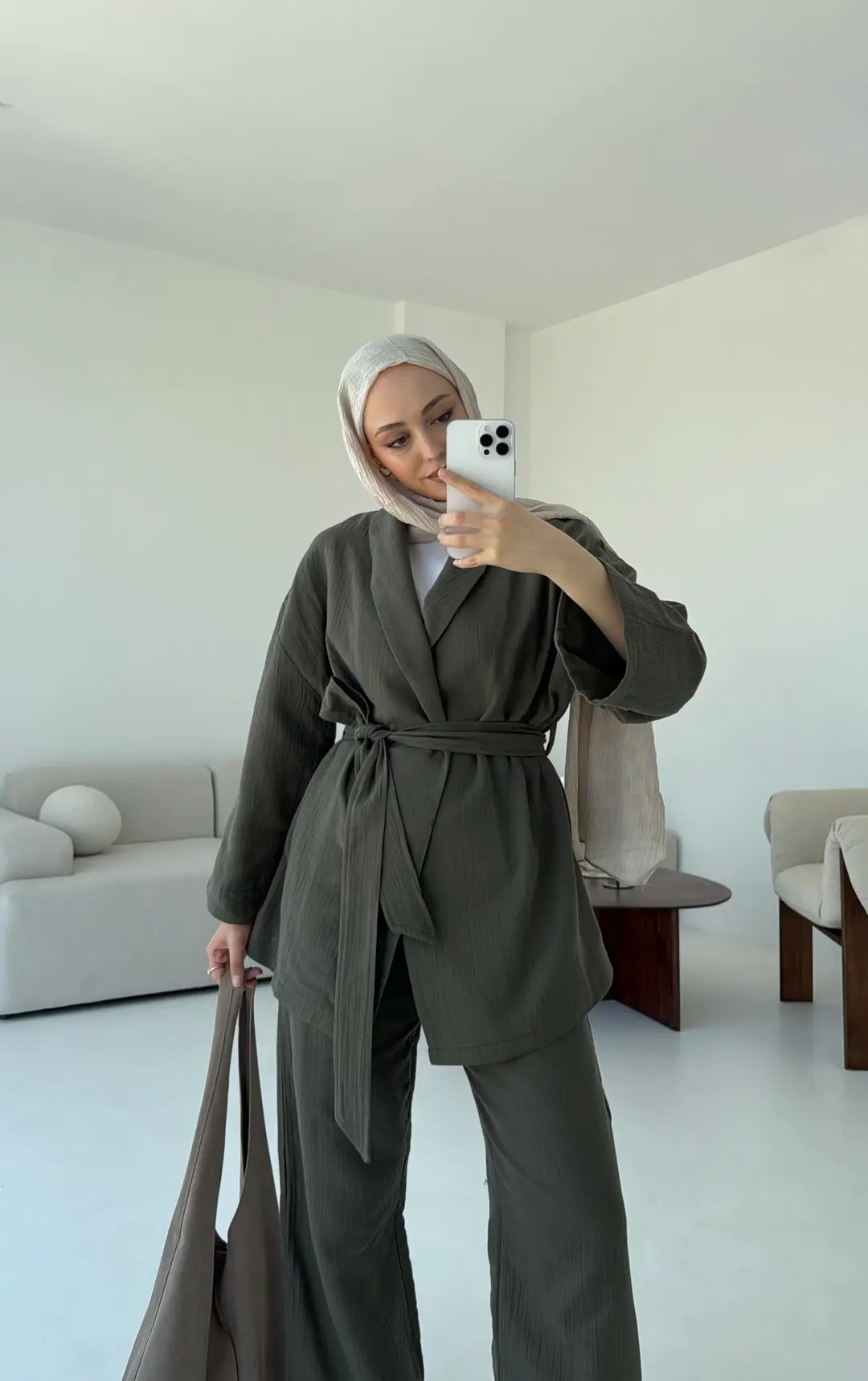 Müslin Kimonolu Takım Haki - Görsel 2