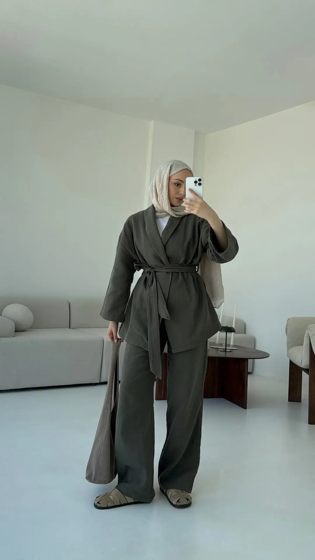 Müslin Kimonolu Takım Haki - Görsel 5