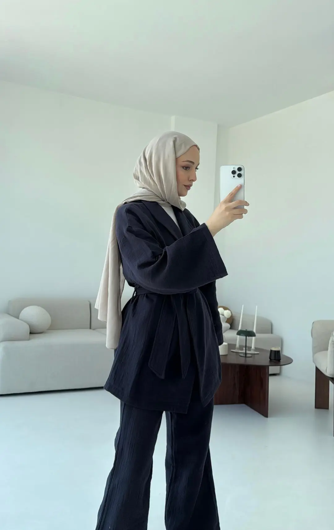 Müslin Kimonolu Takım Lacivert - Görsel 3