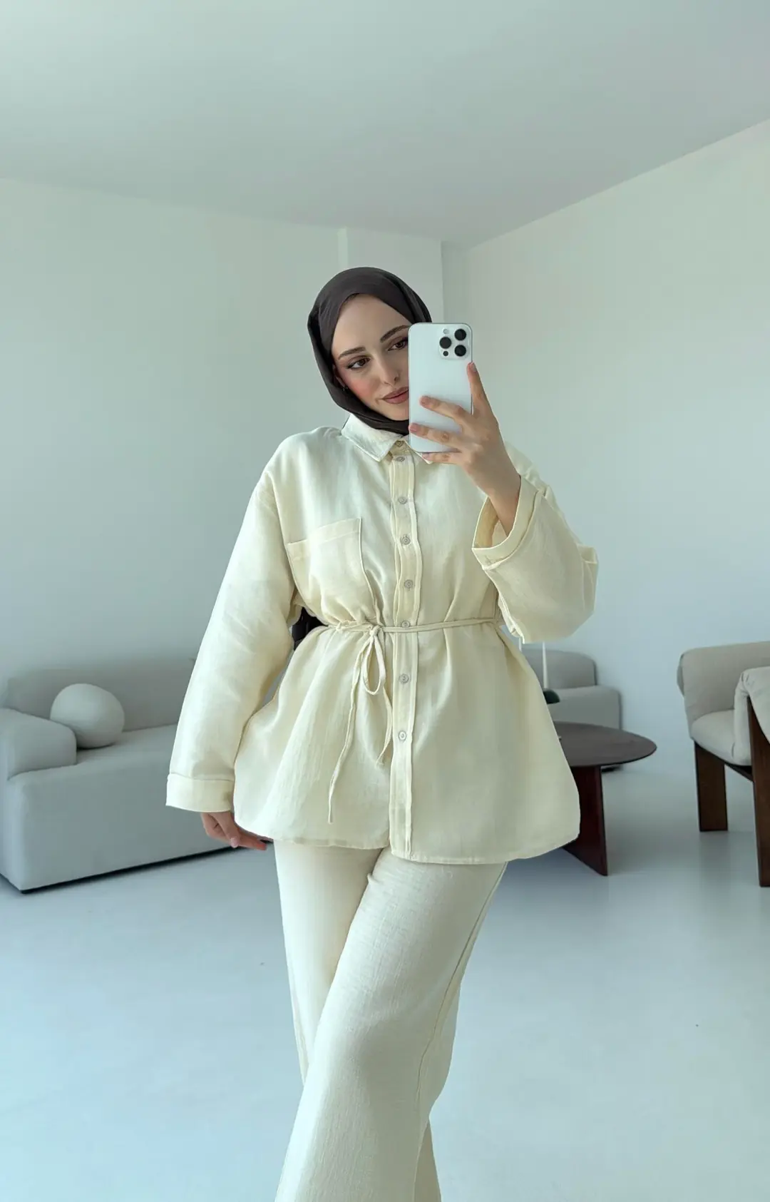 Müslin Pantolon Takım Bej - Görsel 4