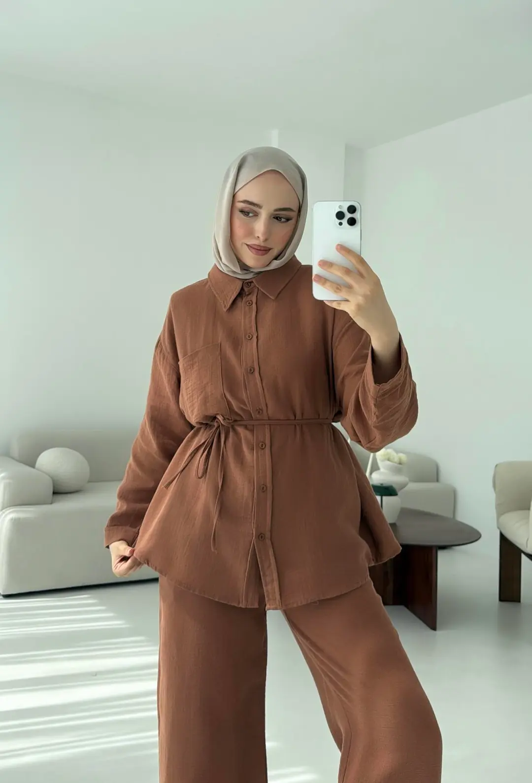 Müslin Pantolon Takım Kahverengi