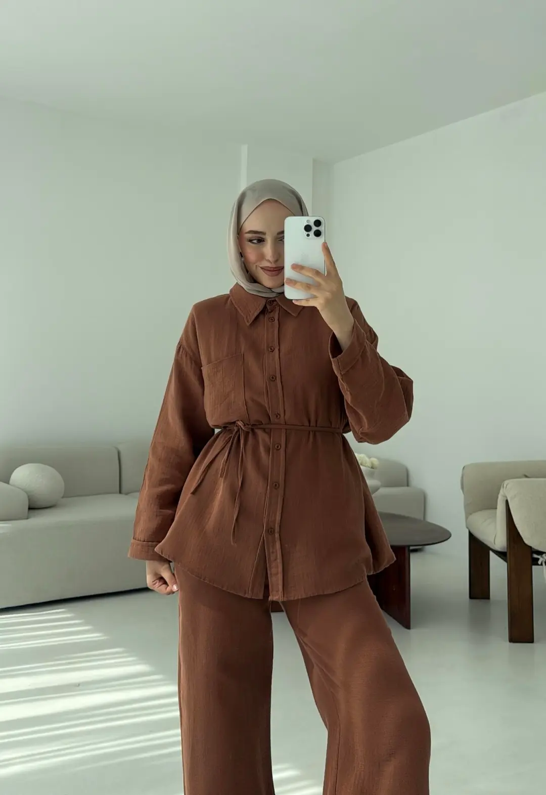 Müslin Pantolon Takım Kahverengi - Görsel 2