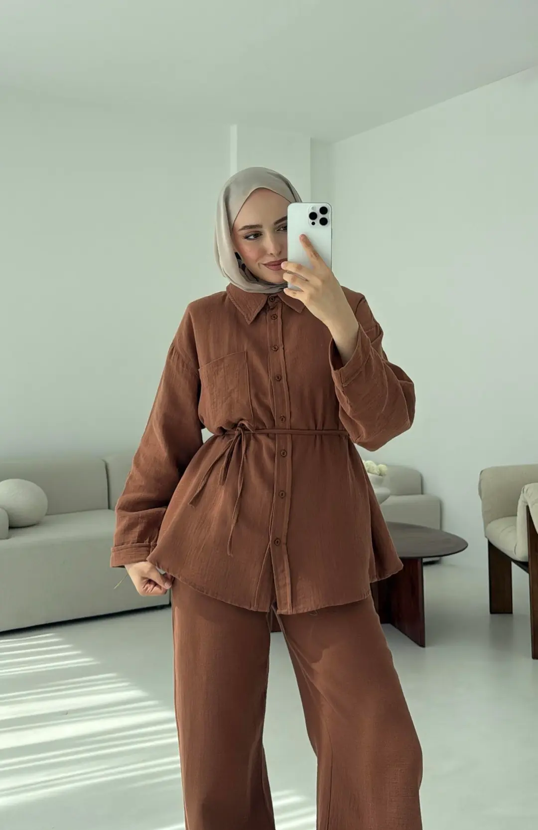 Müslin Pantolon Takım Kahverengi - Görsel 3