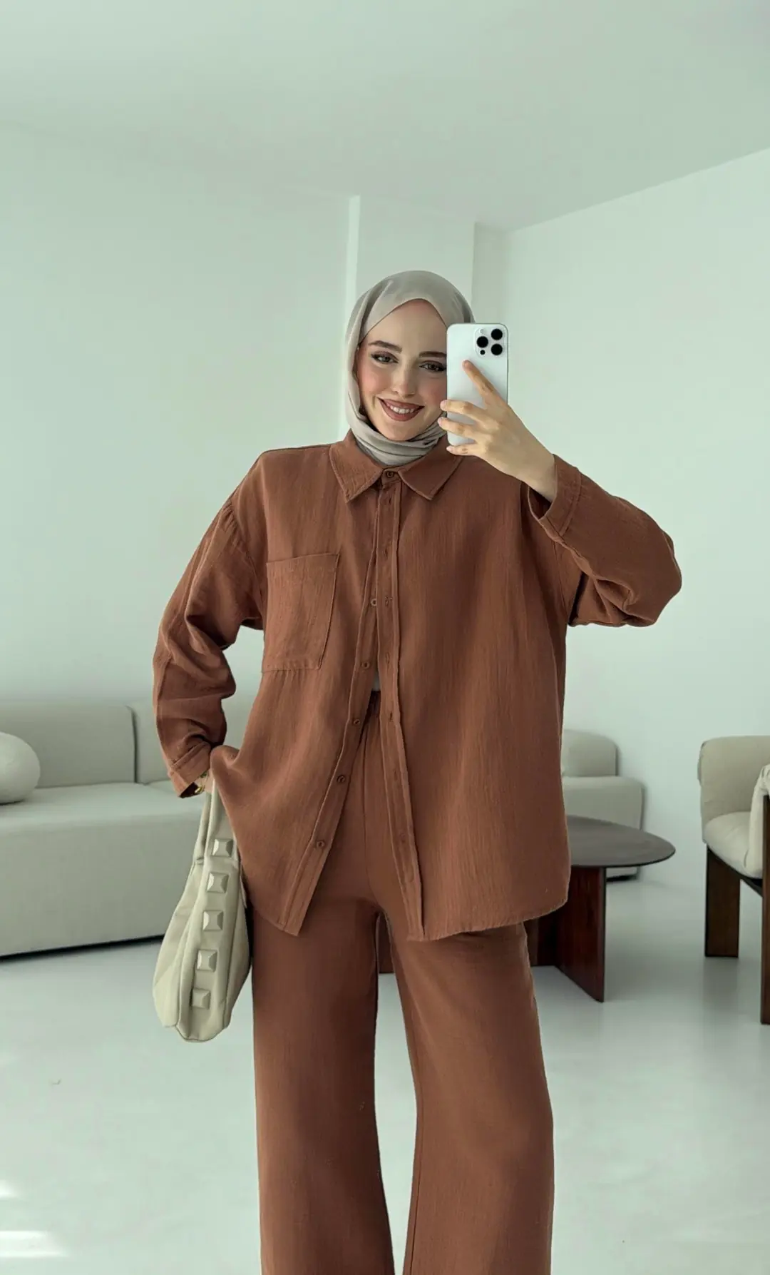 Müslin Pantolon Takım Kahverengi - Görsel 5