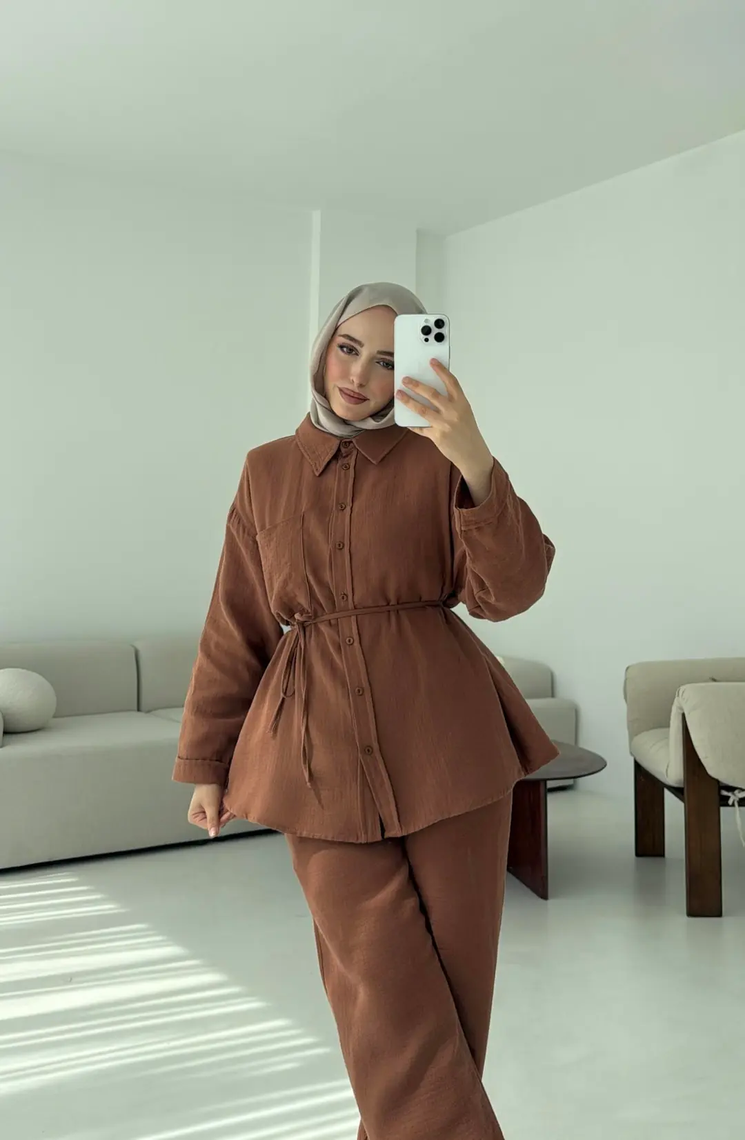 Müslin Pantolon Takım Kahverengi - Görsel 6