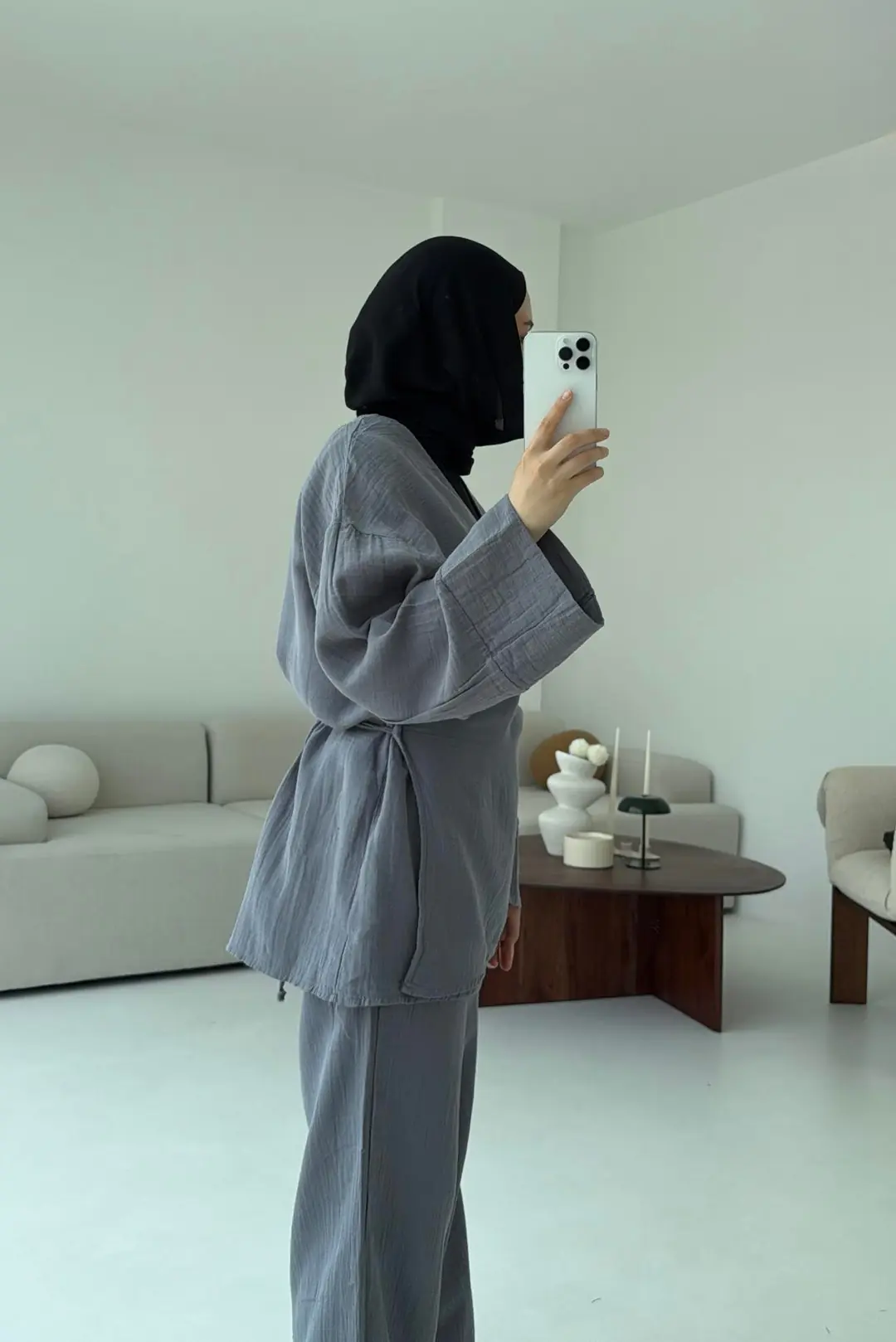 Müslin Yandan Baglamalı Takım Gri - Görsel 2