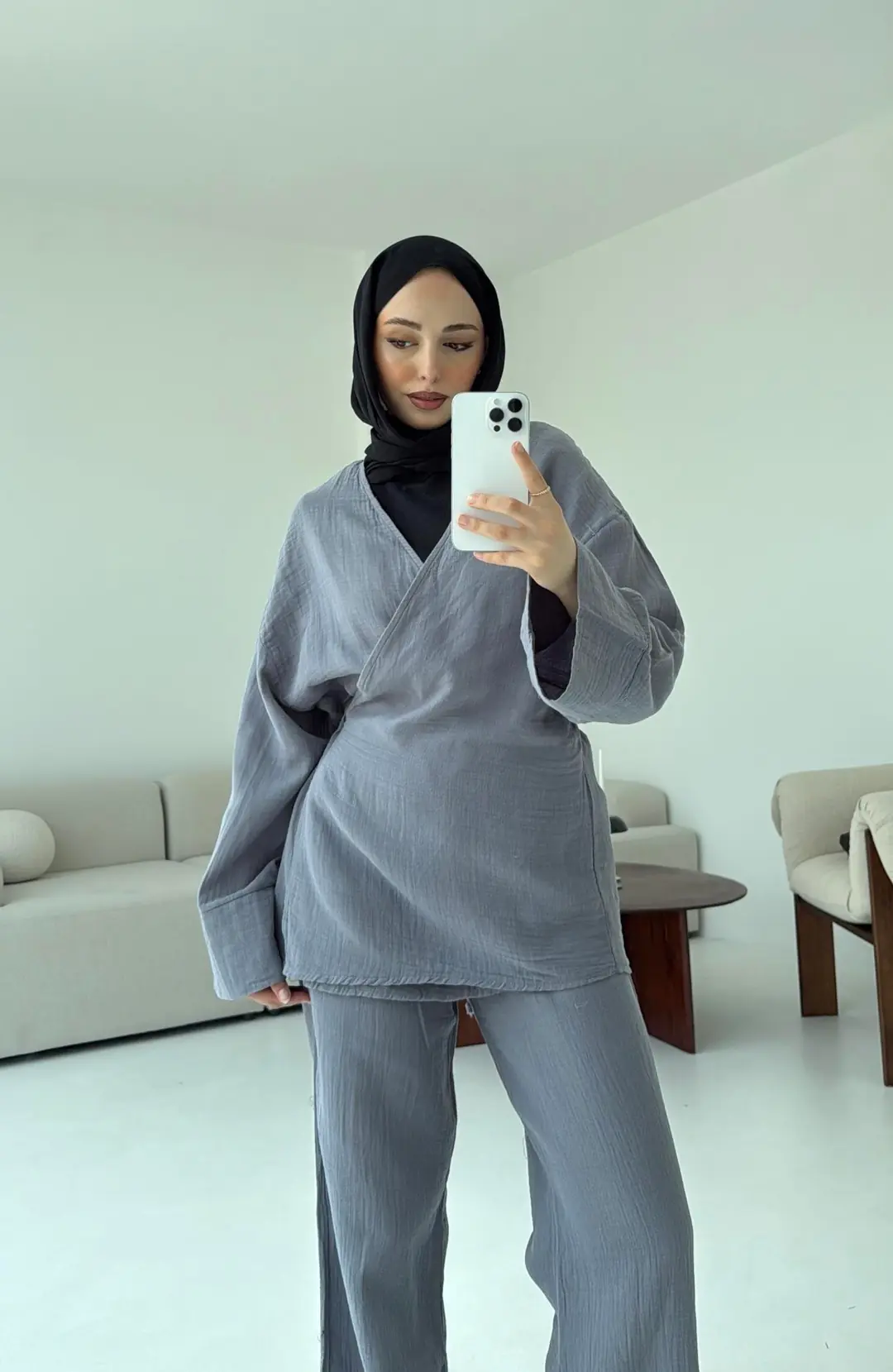 Müslin Yandan Baglamalı Takım Gri - Görsel 3