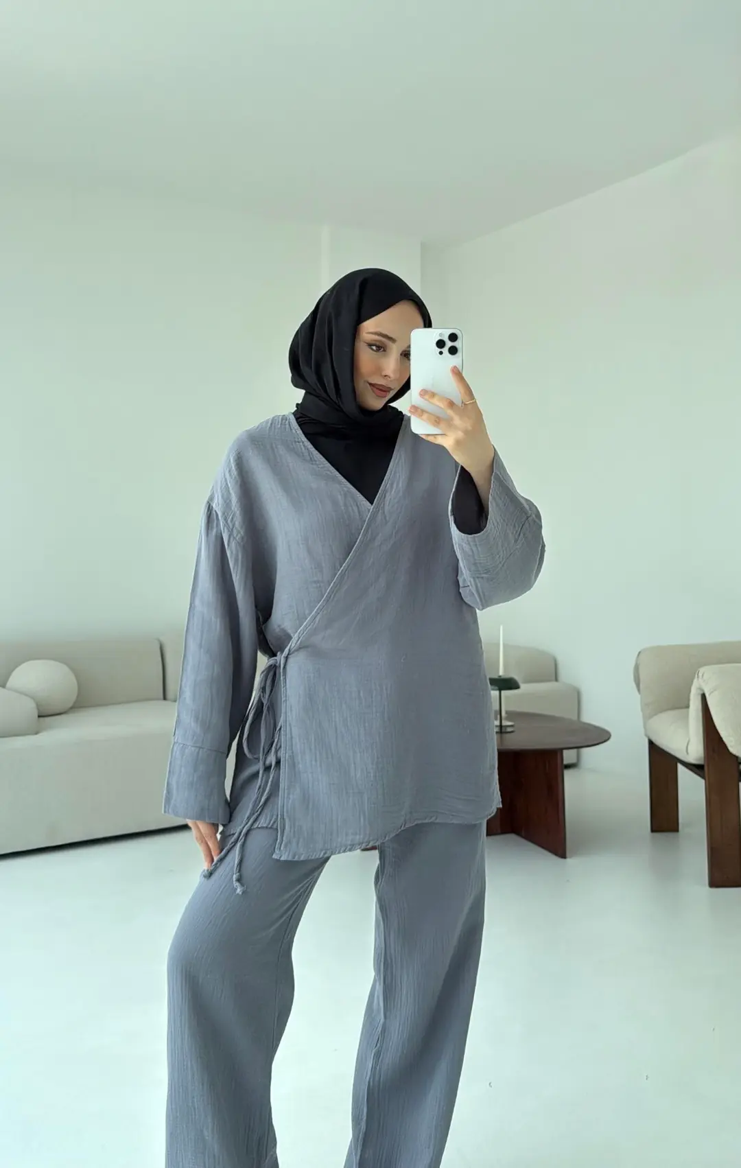 Müslin Yandan Baglamalı Takım Gri - Görsel 7