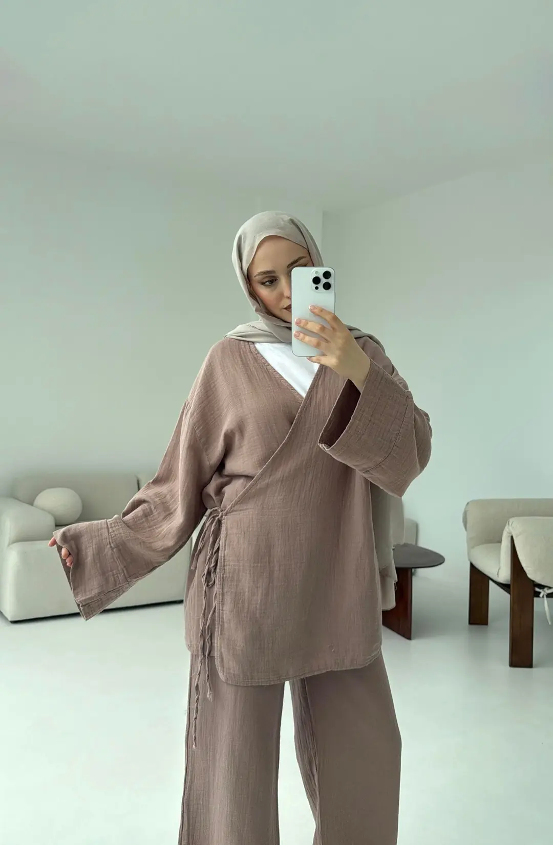 Müslin Yandan Baglamalı Takım Gül Kurusu - Görsel 2