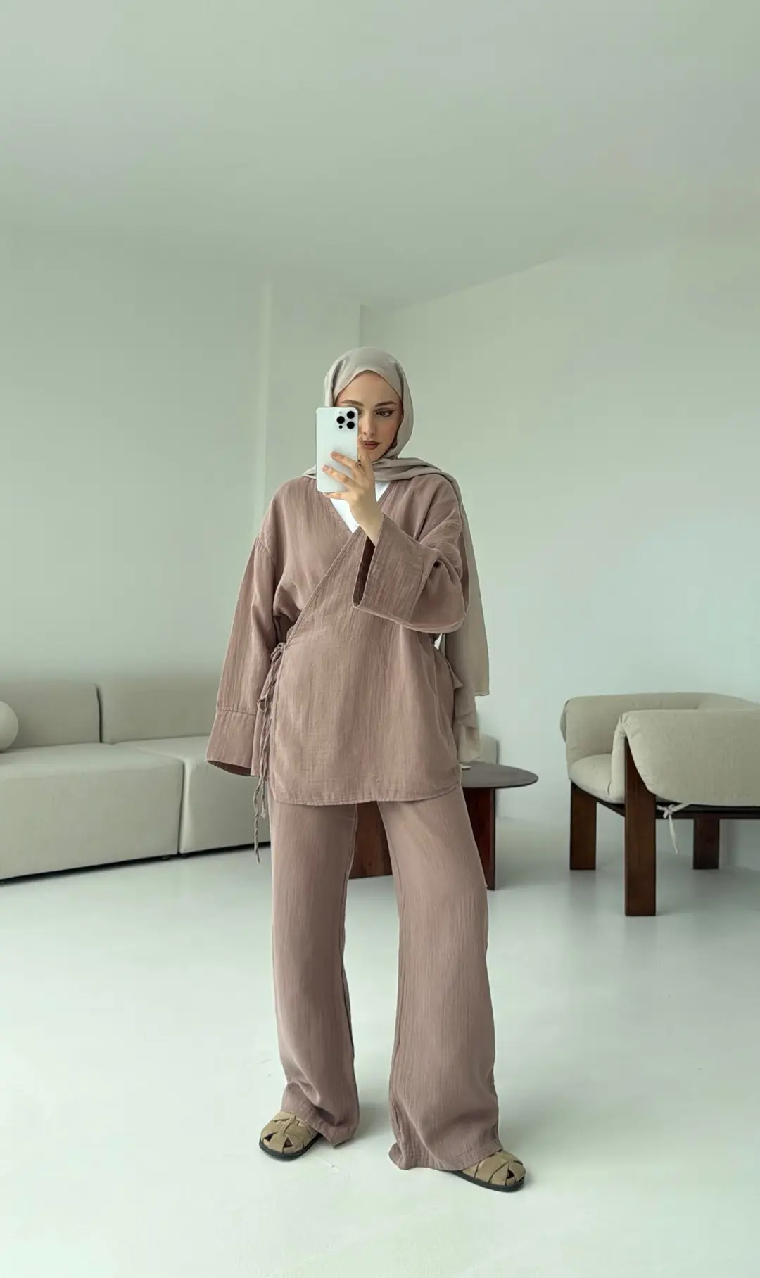 Müslin Yandan Baglamalı Takım Gül Kurusu - Görsel 6