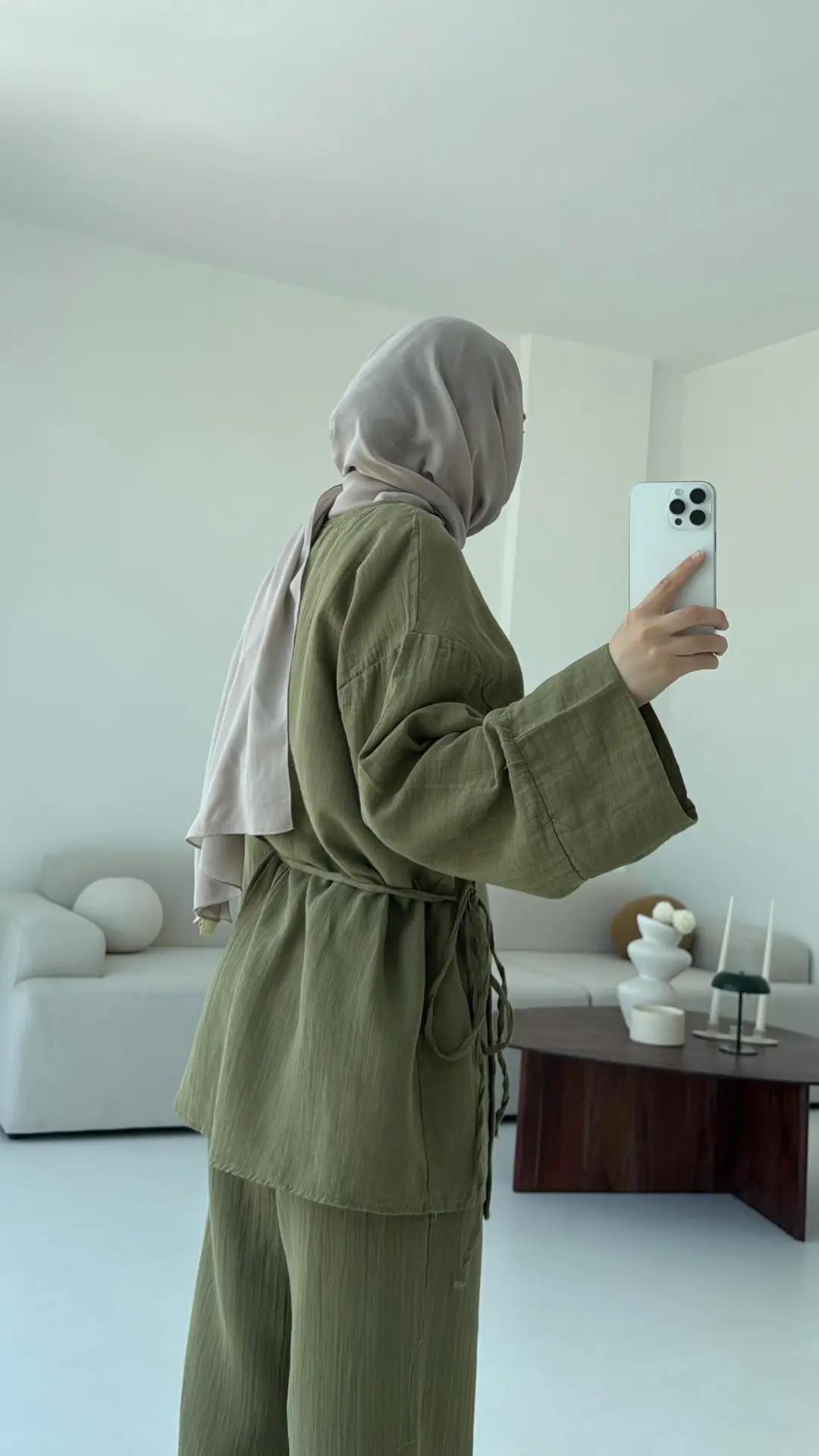 Müslin Yandan Baglamalı Takım Haki - Görsel 3