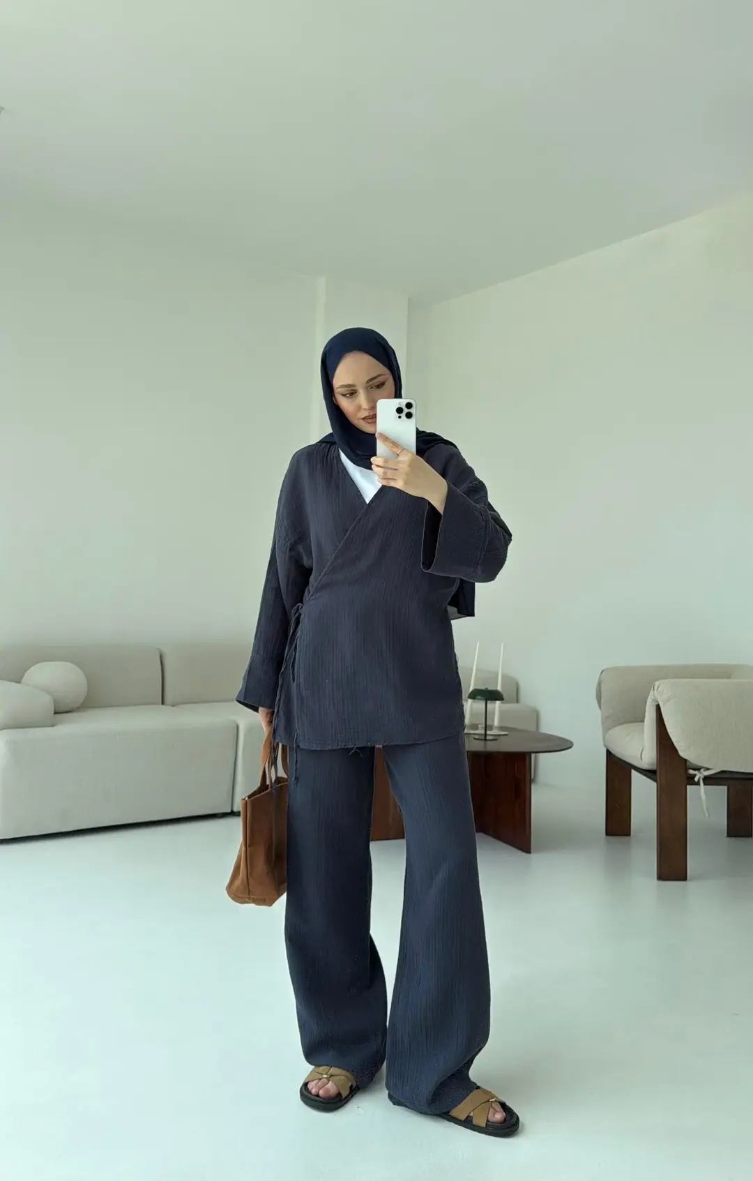 Müslin Yandan Baglamalı Takım Lacivert - Görsel 3