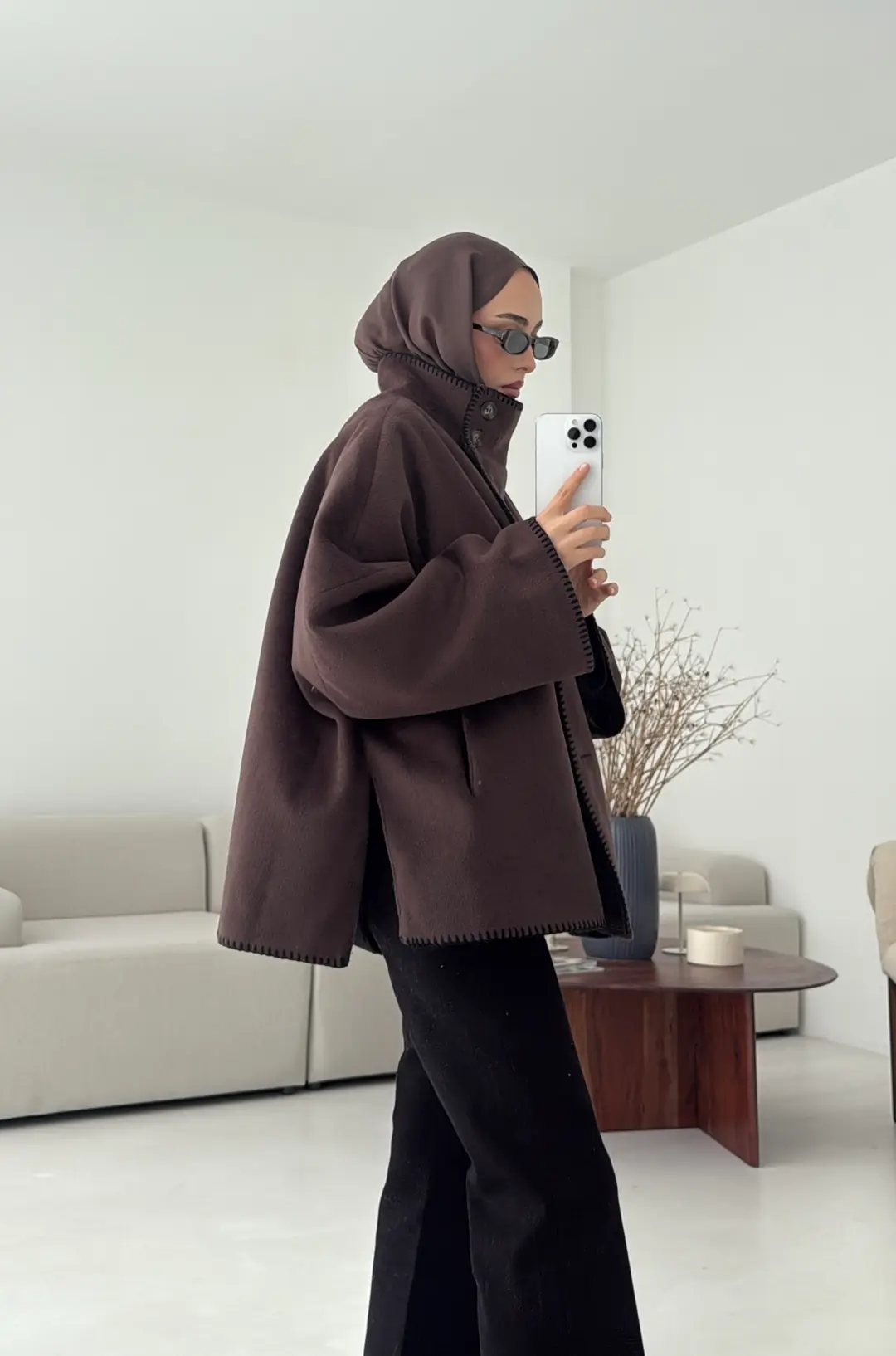 Nakış Detay Premium Kaban Kahve - Görsel 2