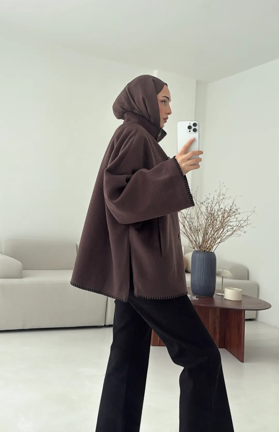 Nakış Detay Premium Kaban Kahve - Görsel 6