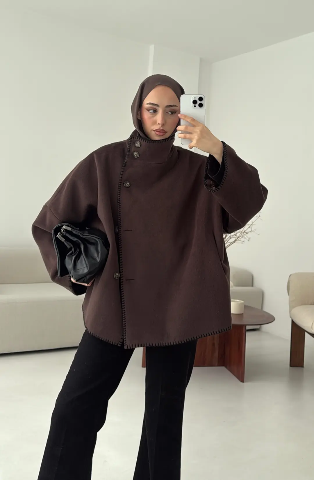 Nakış Detay Premium Kaban Kahve - Görsel 8