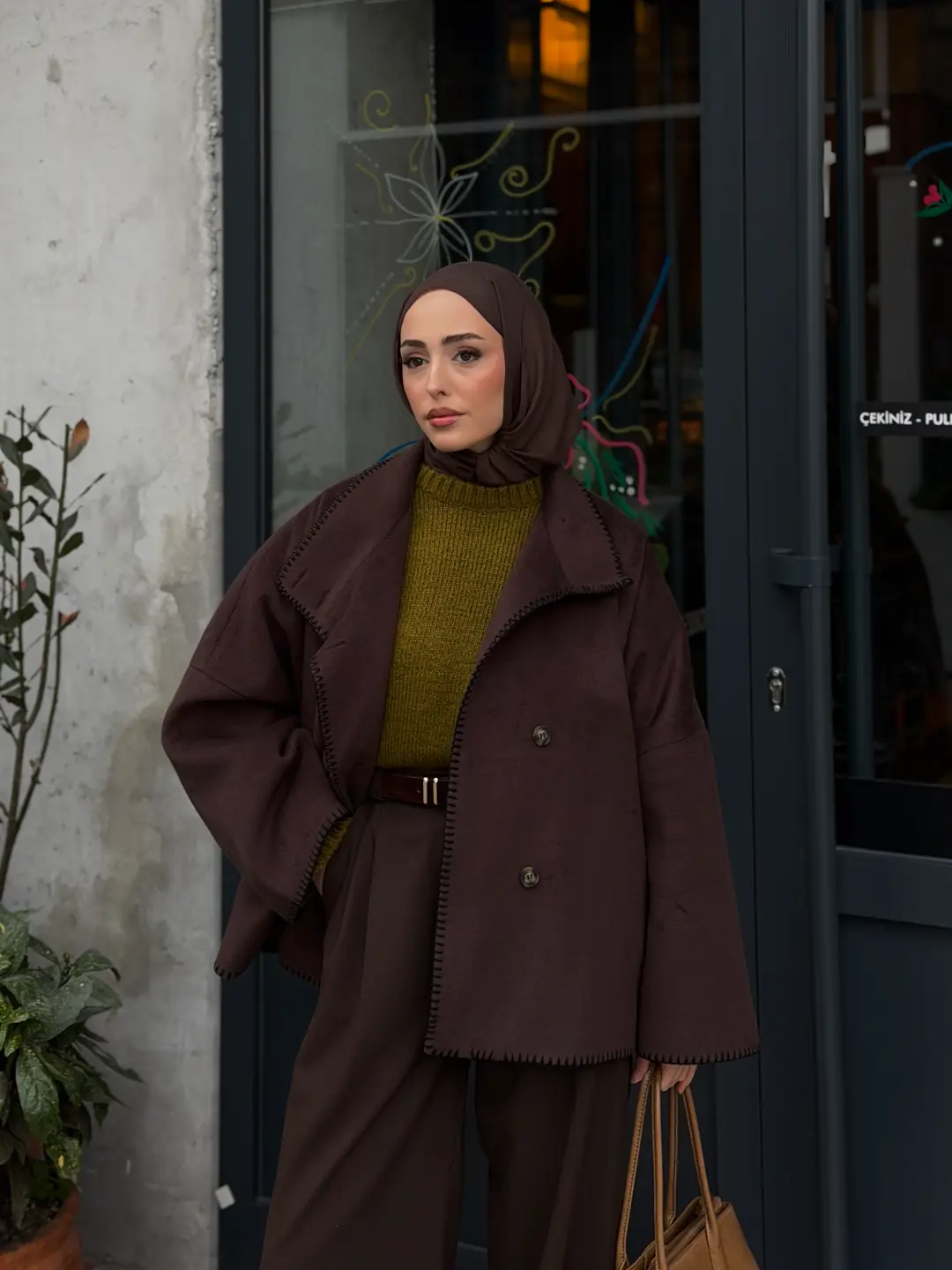 Nakış detay premıum kaban kahve - Görsel 5