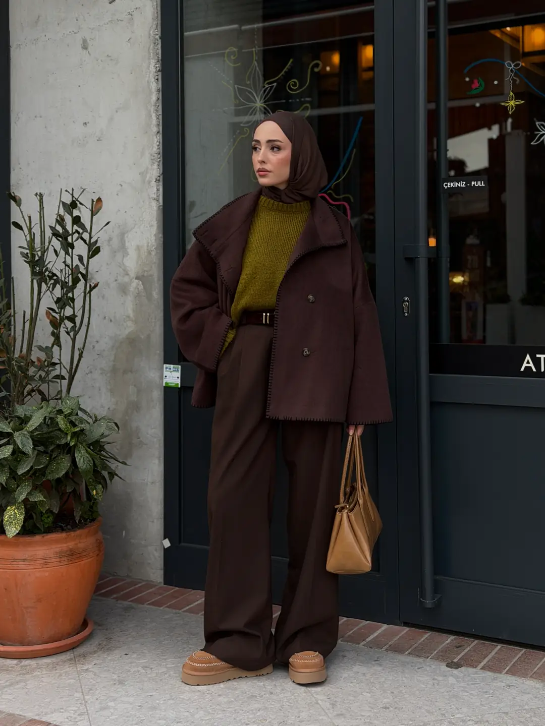 Nakış detay premıum kaban kahve - Görsel 6