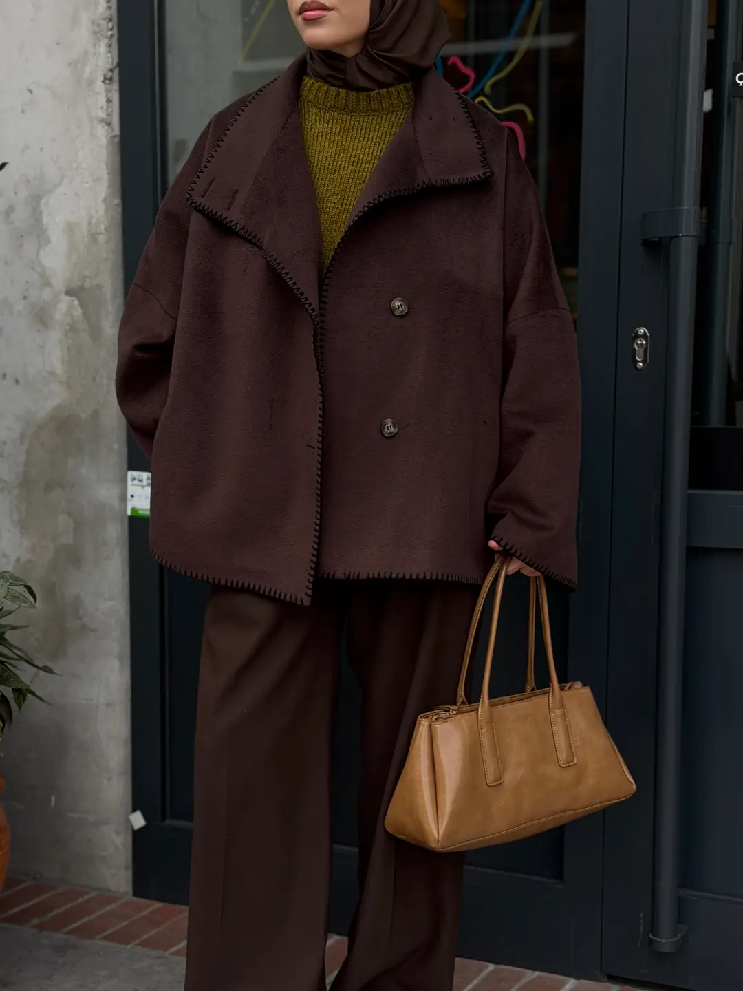 Nakış detay premıum kaban kahve - Görsel 8