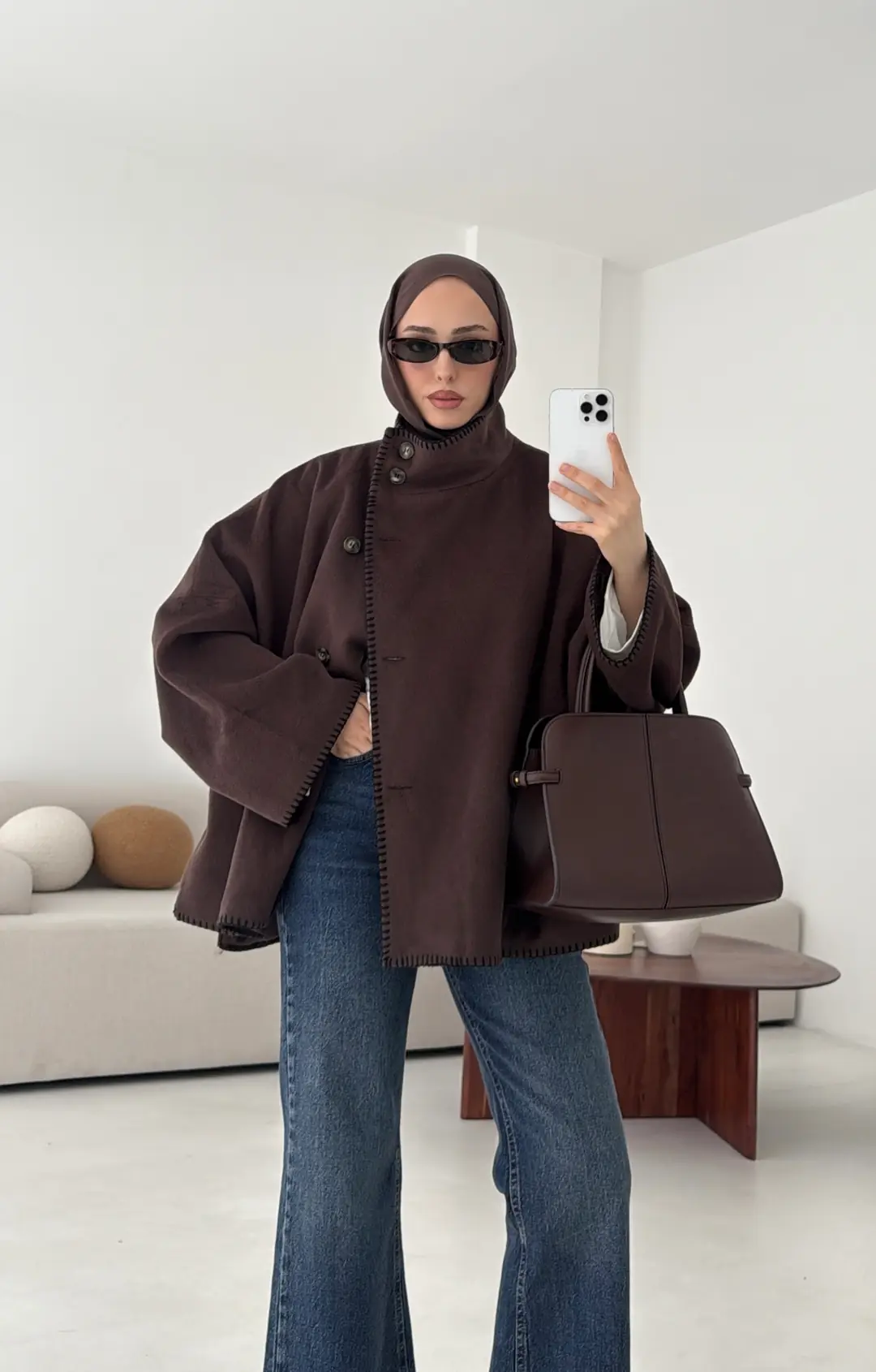 Nakış Detay Premium Kaban Kahve - Görsel 6