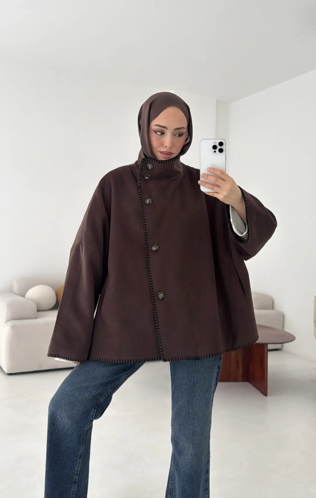 Nakış Detay Premium Kaban Kahve - Görsel 7