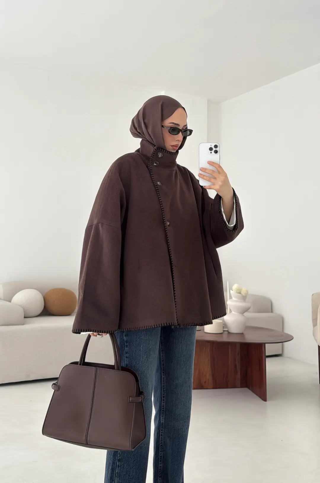 Nakış Detay Premium Kaban Kahve - Görsel 8