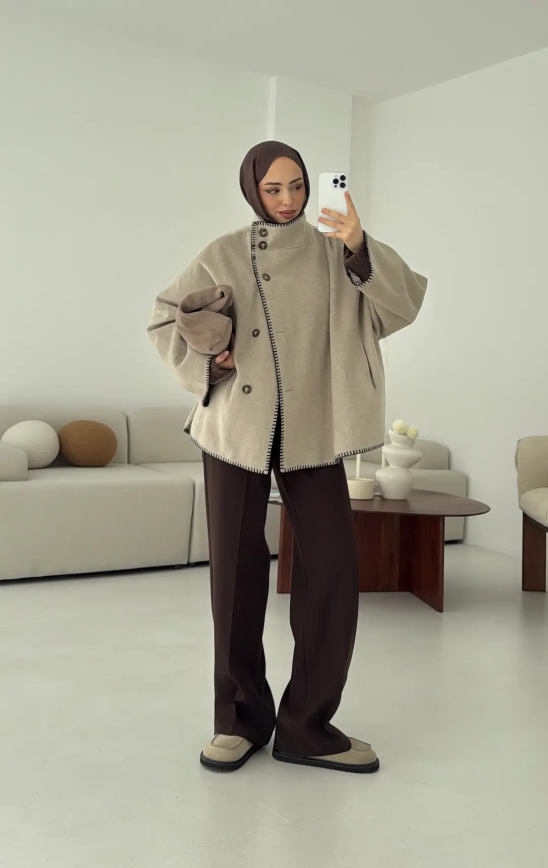 Nakış Detay Premium Kaban Vizon