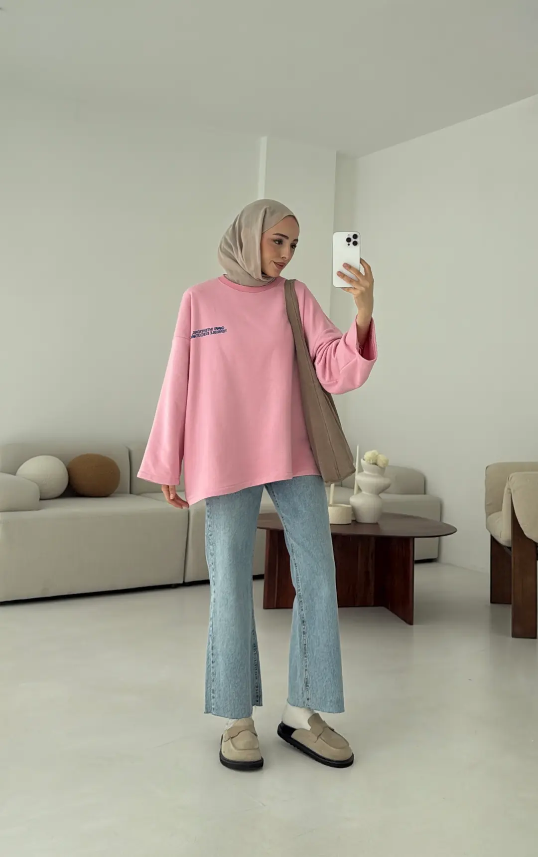 Nakışlı Oversize Sweatshirt Pembe - Görsel 4