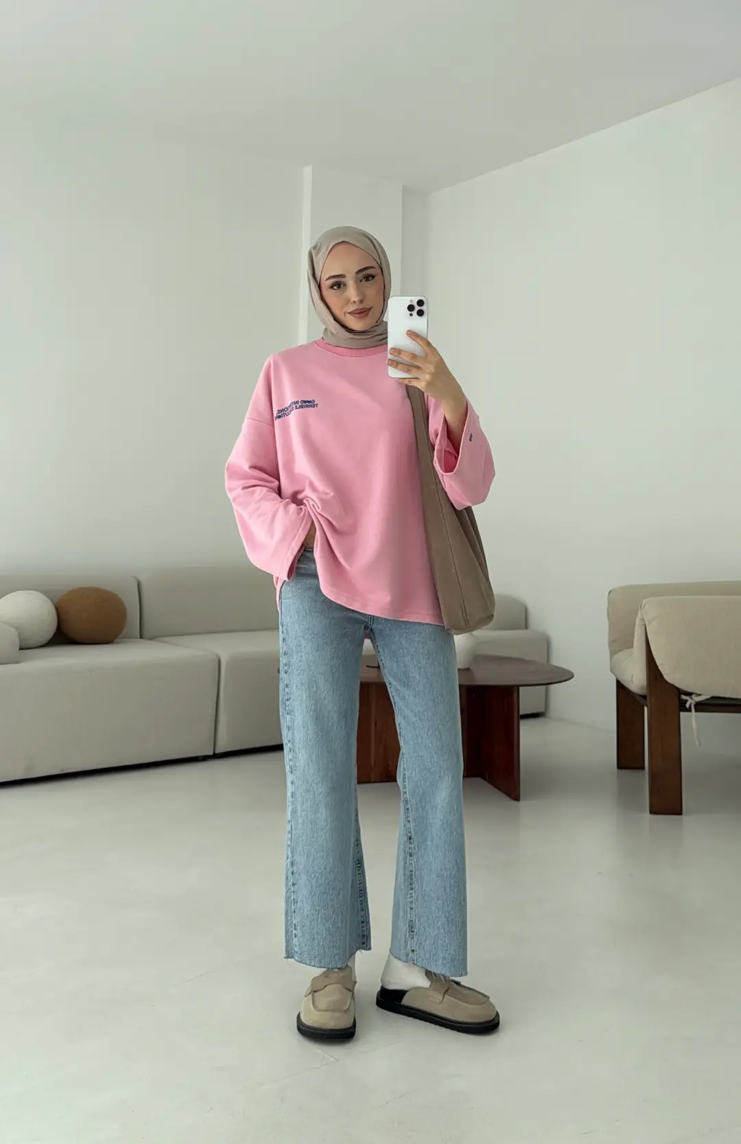 Nakışlı Oversize Sweatshirt Pembe - Görsel 5