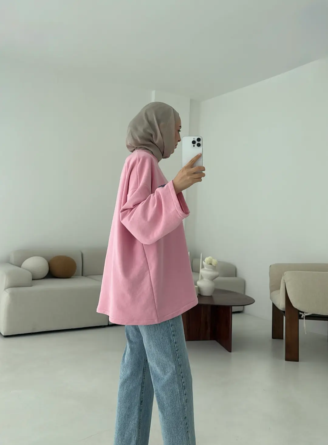 Nakışlı Oversize Sweatshirt Pembe - Görsel 7