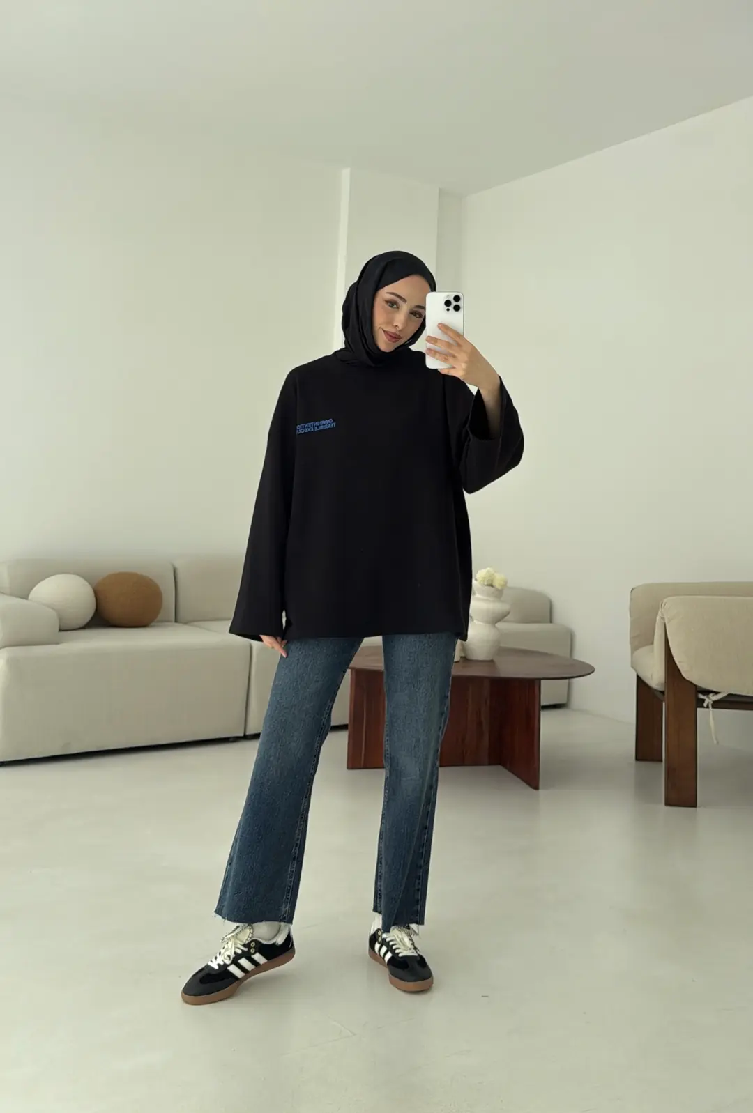 Nakışlı Oversize Sweatshirt Siyah - Görsel 8