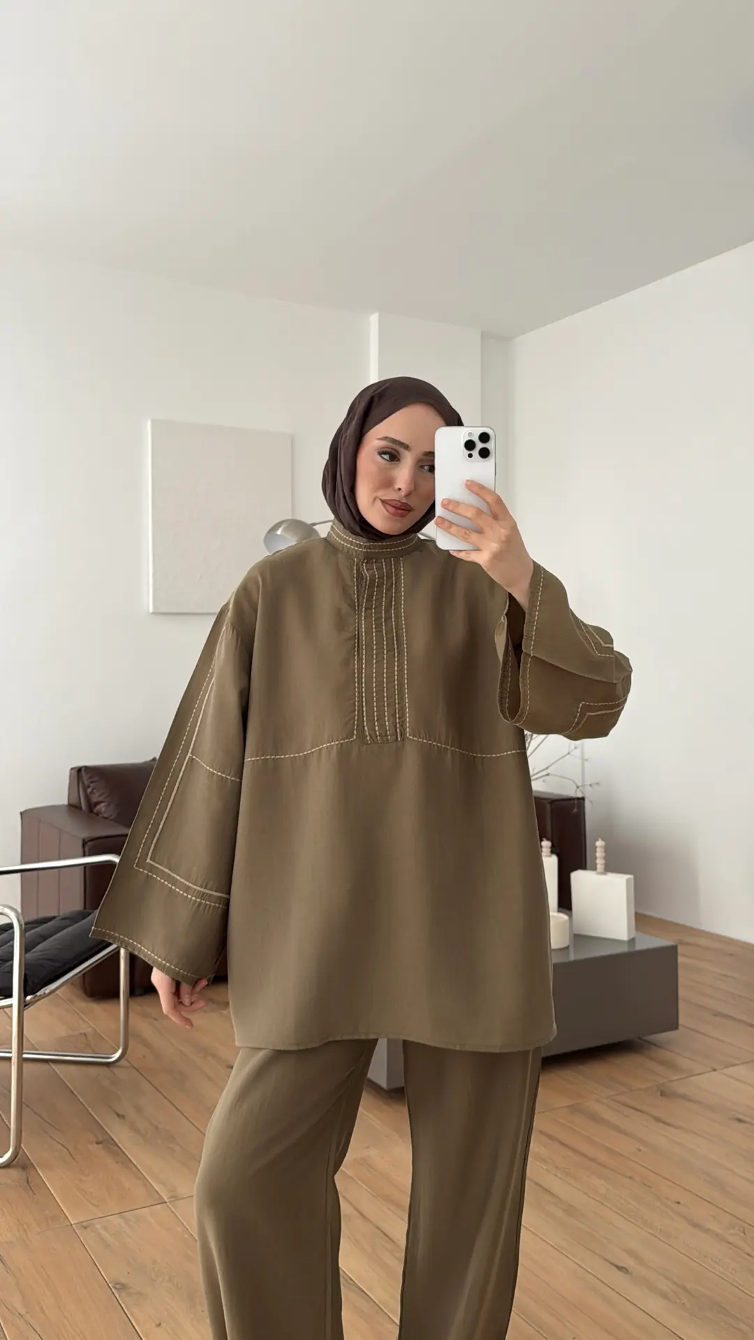 Nakışlı Tencel Takım Haki - Görsel 5