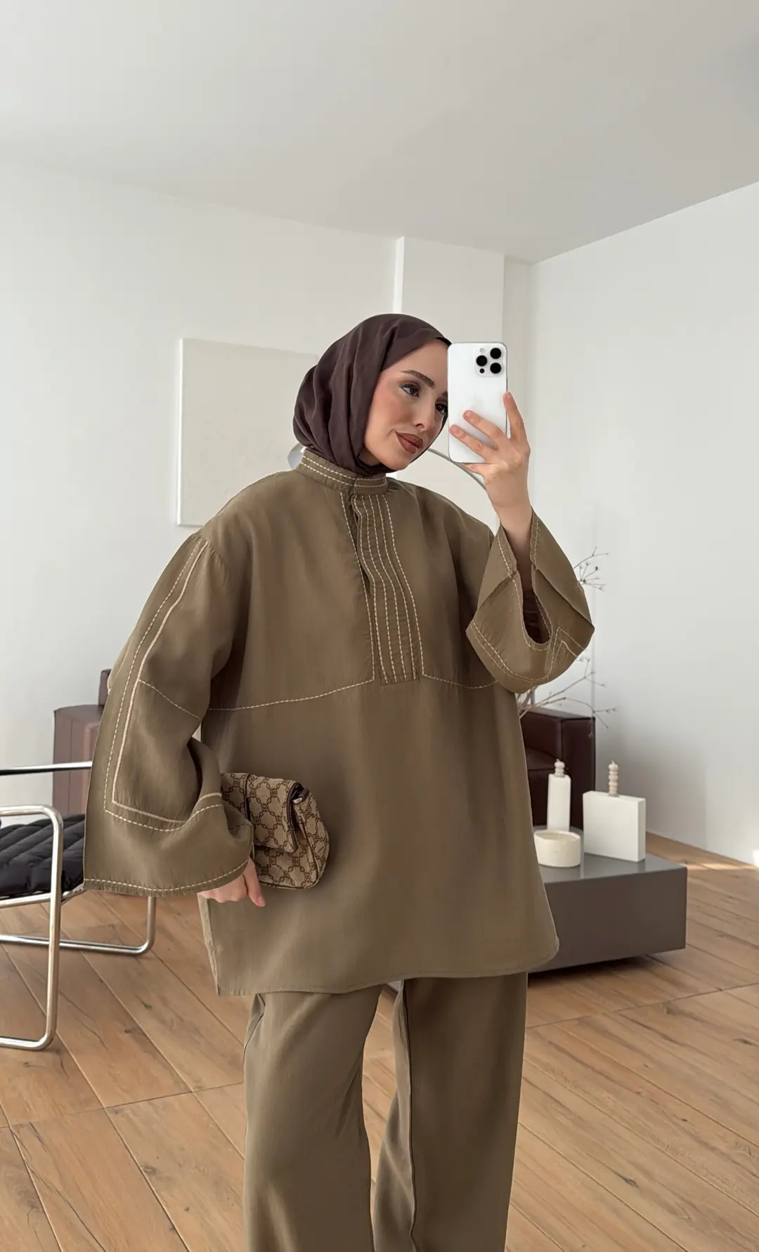 Nakışlı Tencel Takım Haki - Görsel 6