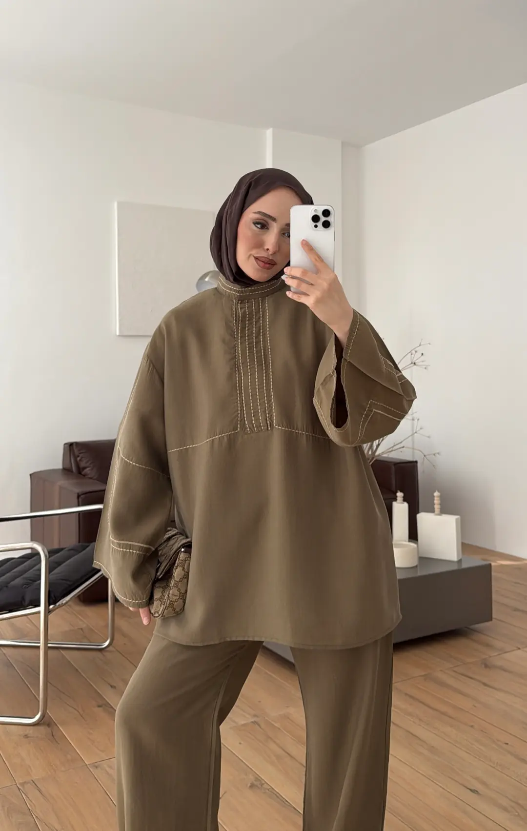 Nakışlı Tencel Takım Haki - Görsel 9