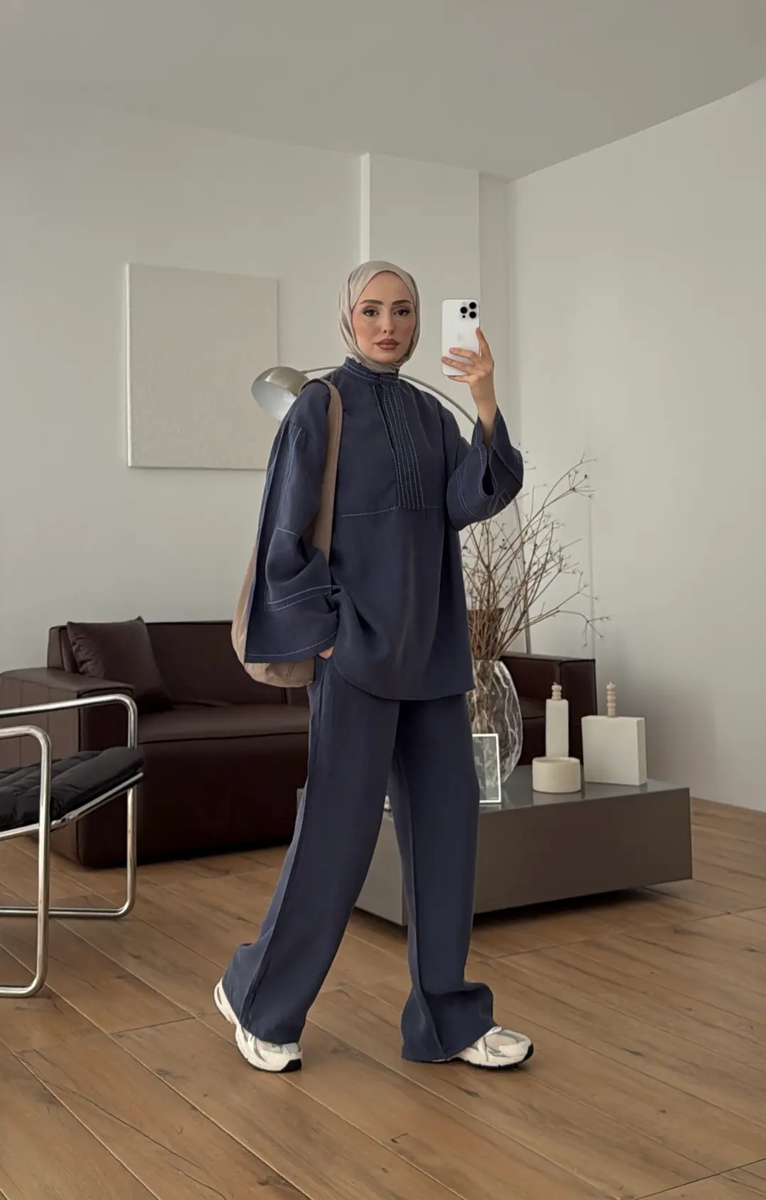 Nakışlı Tencel Takım Lacivert - Görsel 2