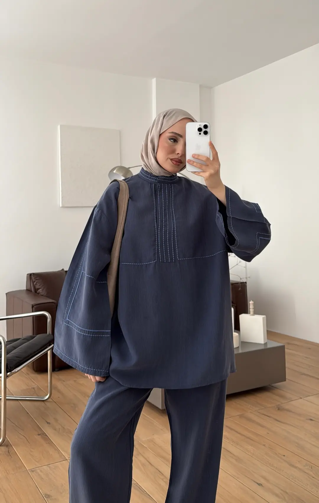 Nakışlı Tencel Takım Lacivert - Görsel 3