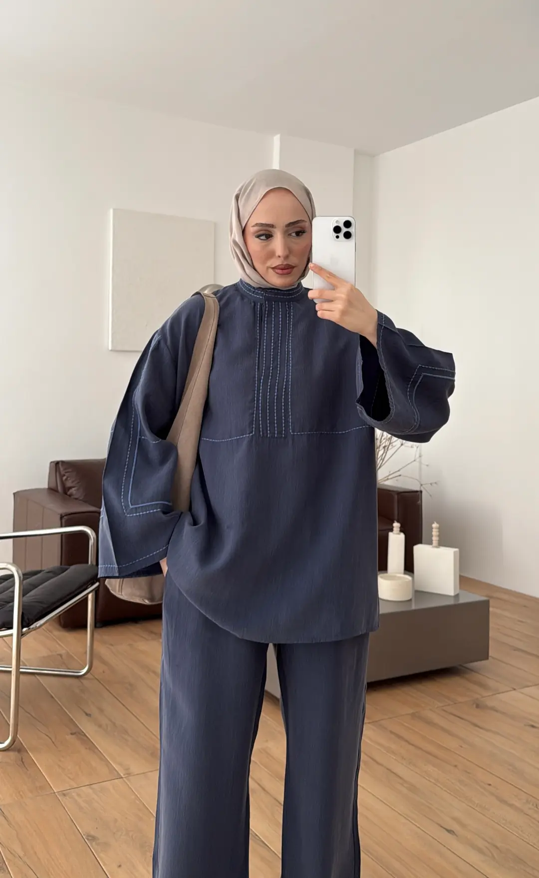 Nakışlı Tencel Takım Lacivert - Görsel 5