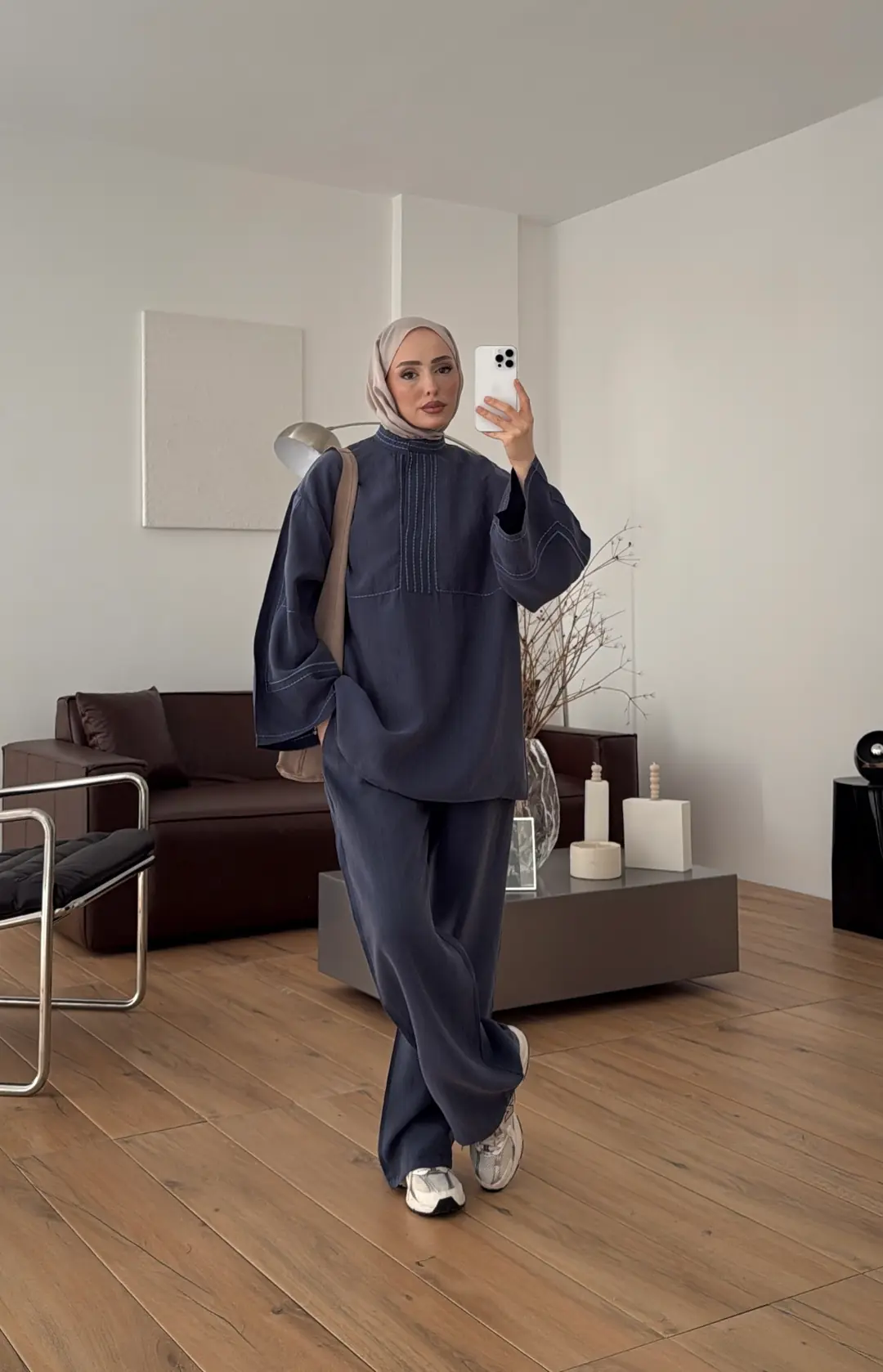 Nakışlı Tencel Takım Lacivert - Görsel 6