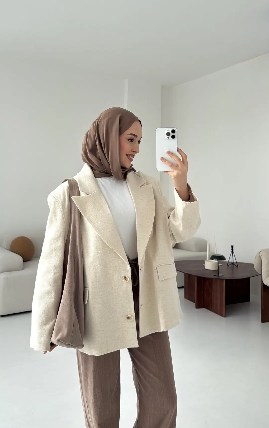 Natur Keten Oversize Blazer Ceket