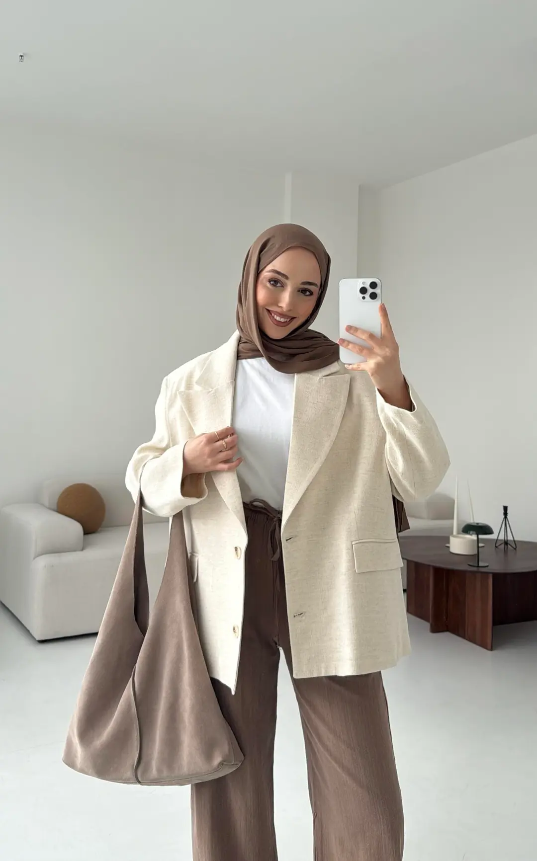 Natur Keten Oversize Blazer Ceket - Görsel 2